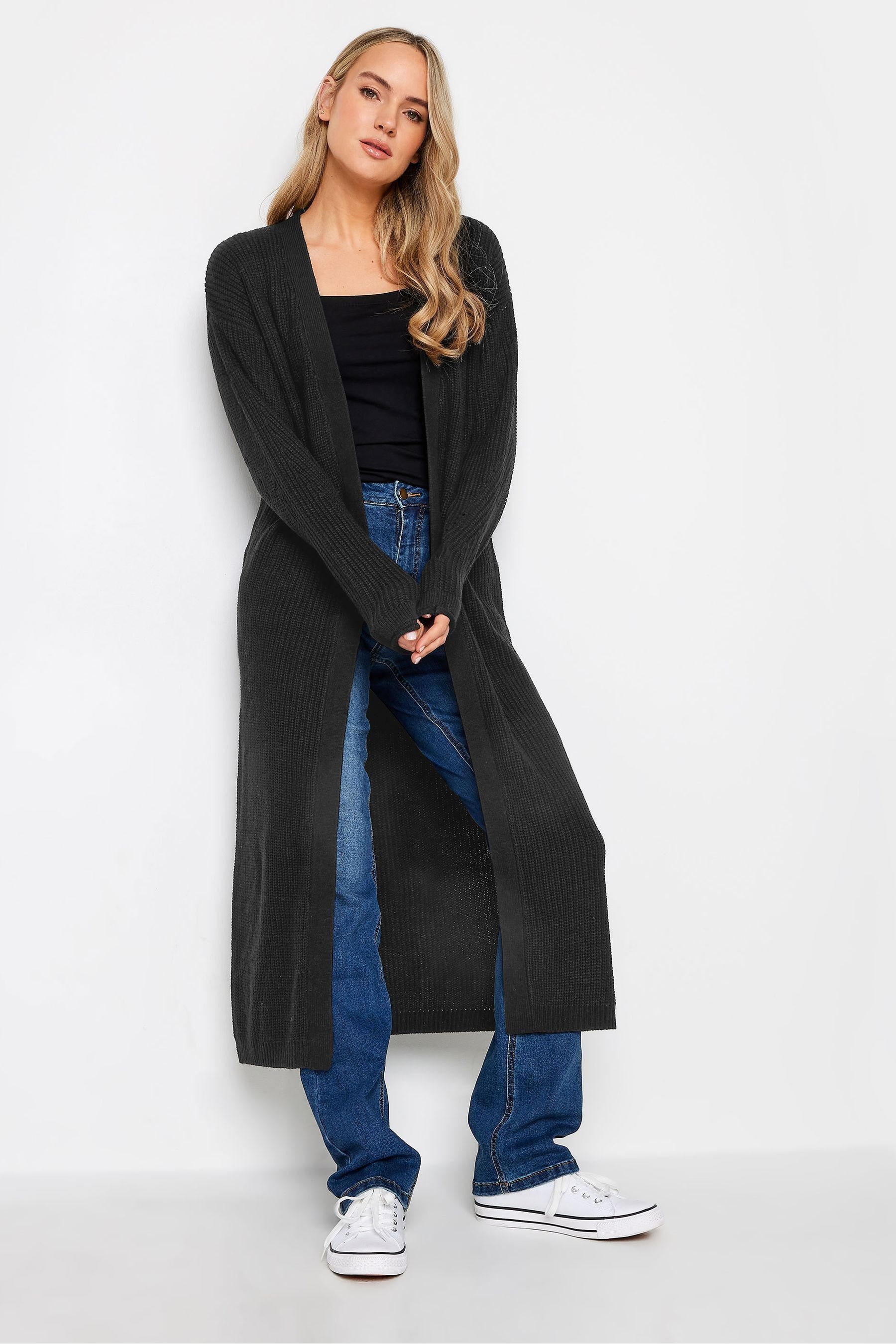 Long Tall Sally Black Longline Ribbed Cardigan