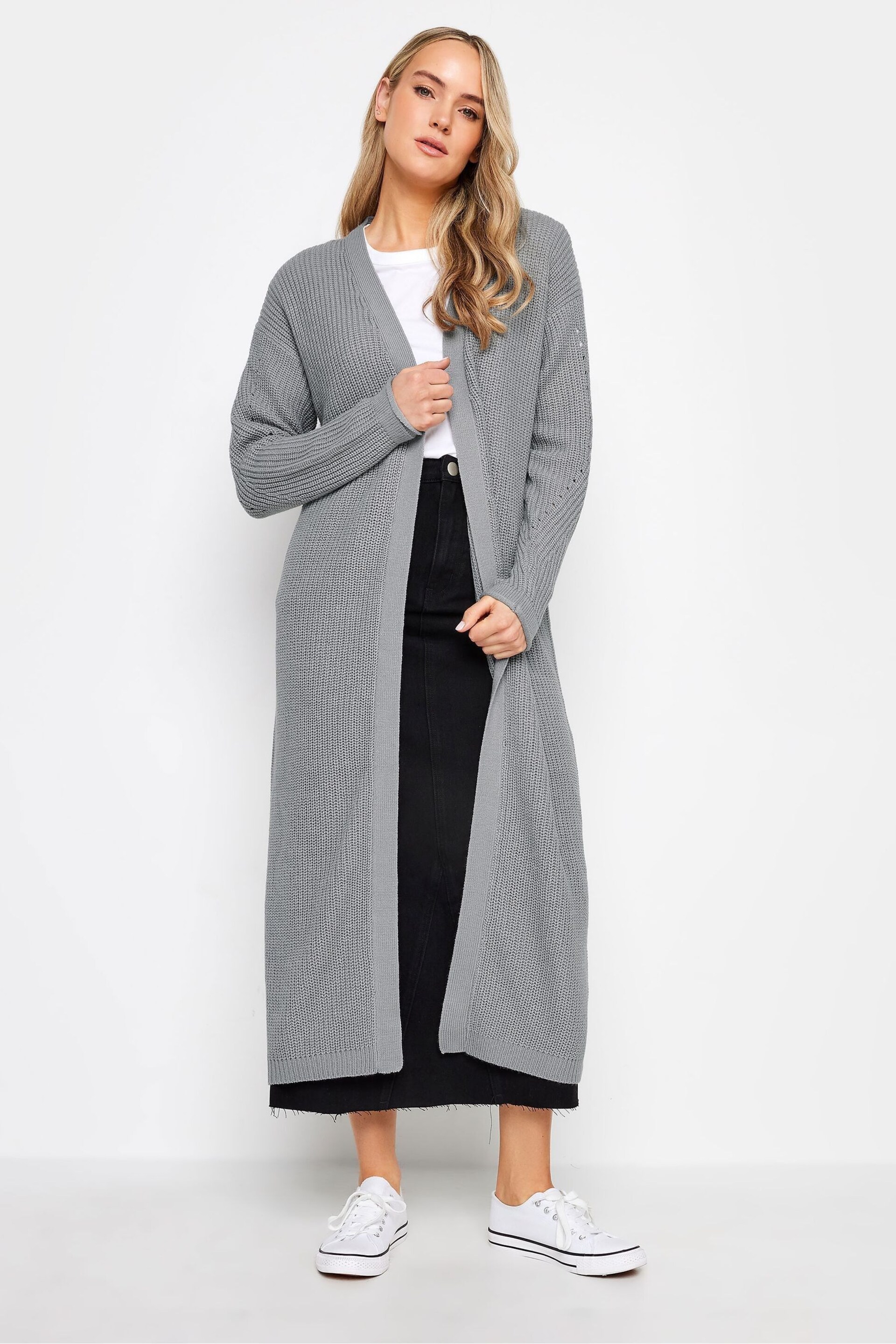 Long Tall Sally Grey Longline Ribbed Cardigan - Image 1 of 4