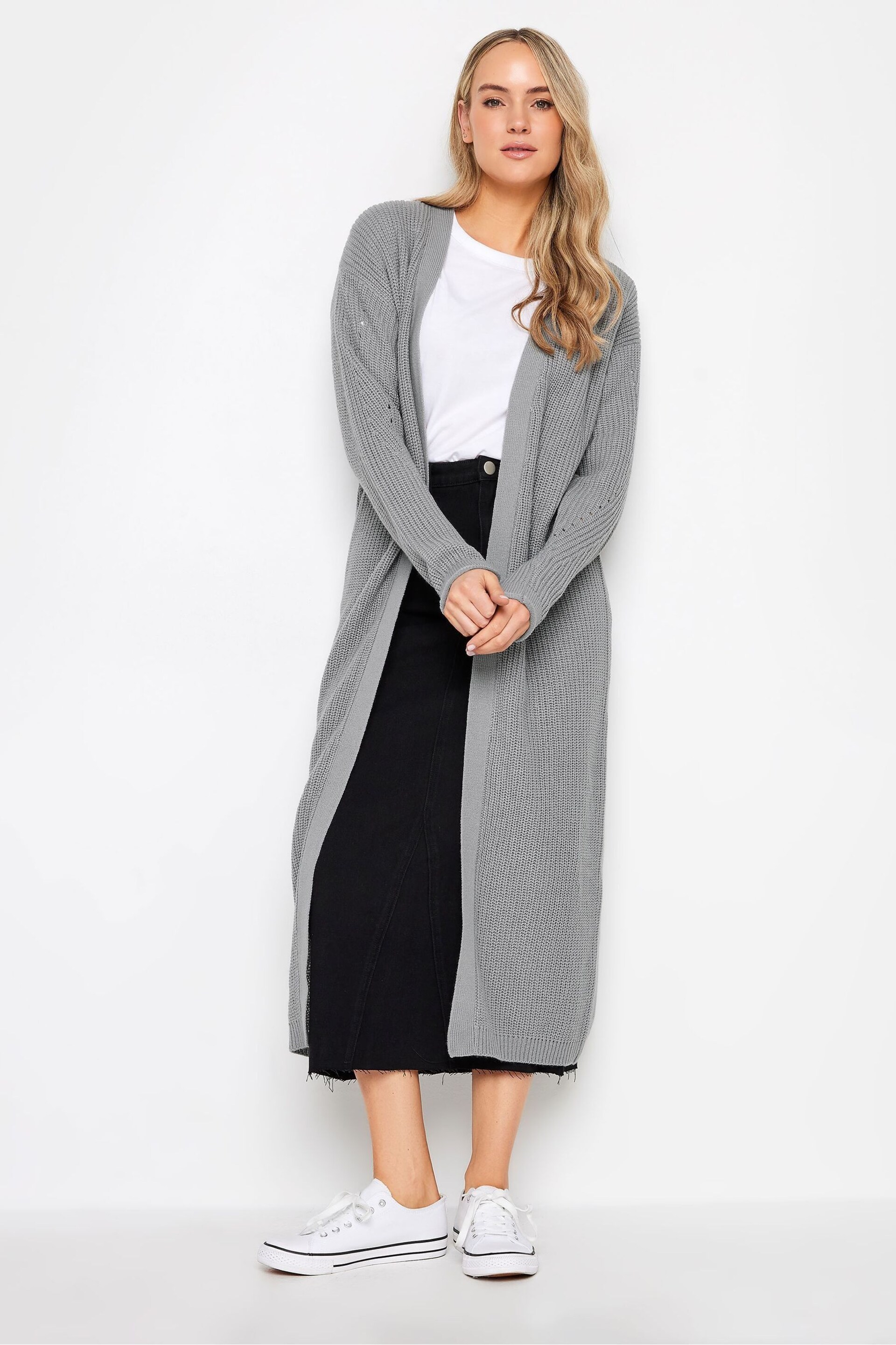 Long Tall Sally Grey Longline Ribbed Cardigan - Image 3 of 4