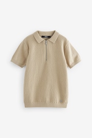 Neutral Short Sleeved Bubble Texture Polo Shirt (3-16yrs) - Image 1 of 3