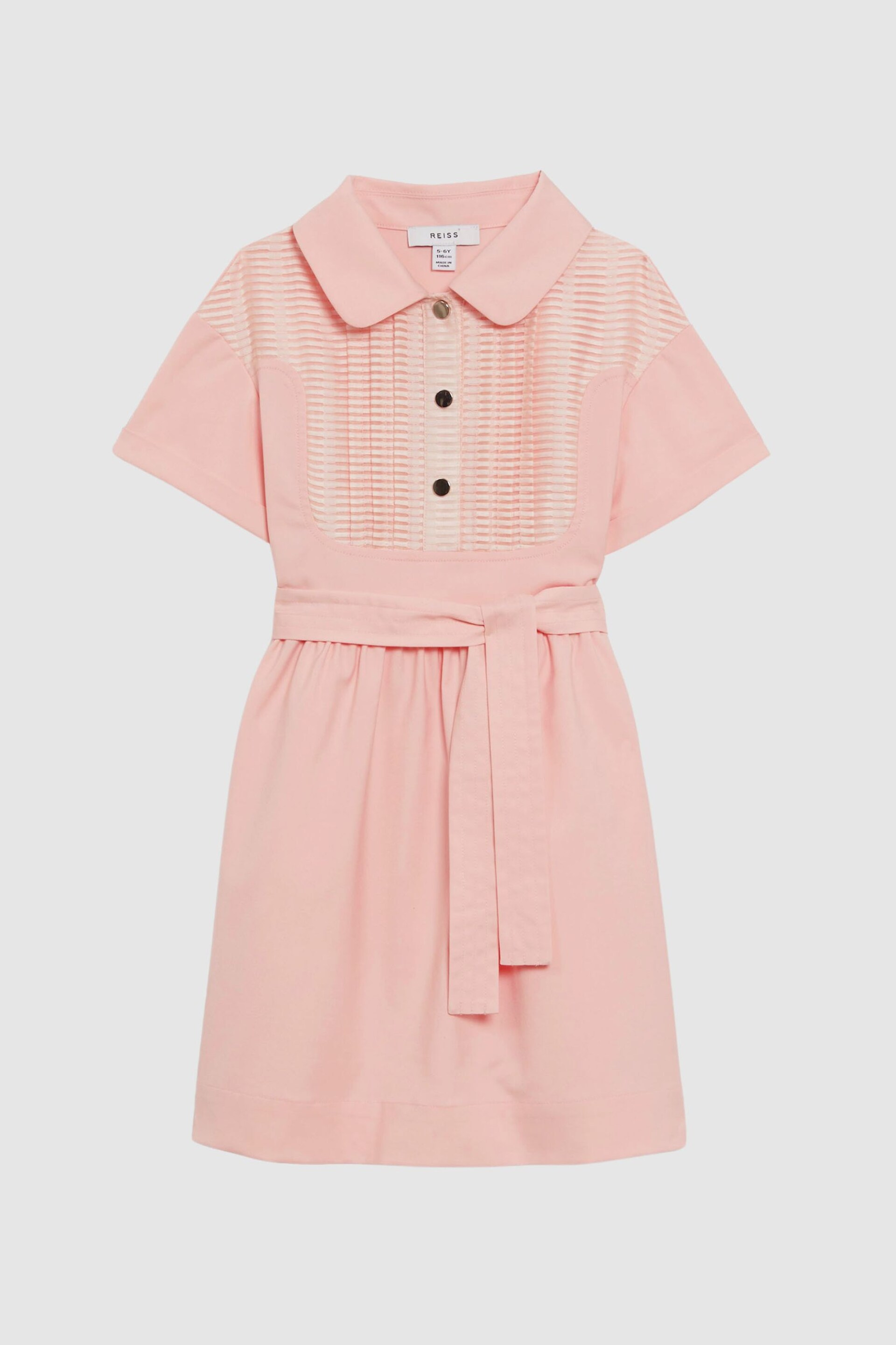 Reiss Pink Wren Junior Collared Belted Short Sleeve Dress - Image 2 of 5