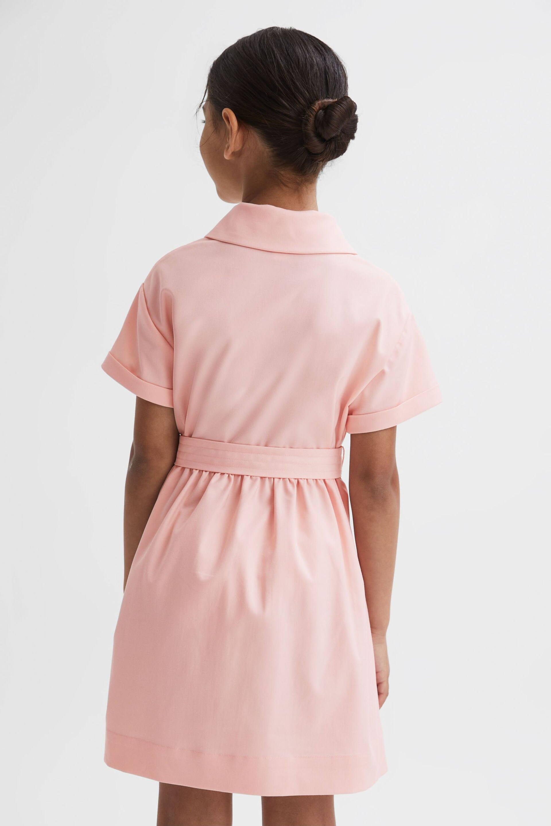 Reiss Pink Wren Junior Collared Belted Short Sleeve Dress - Image 4 of 5