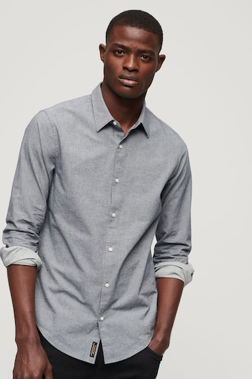 Buy Superdry Grey Cotton Twill Long Sleeve Shirt from the Next UK ...