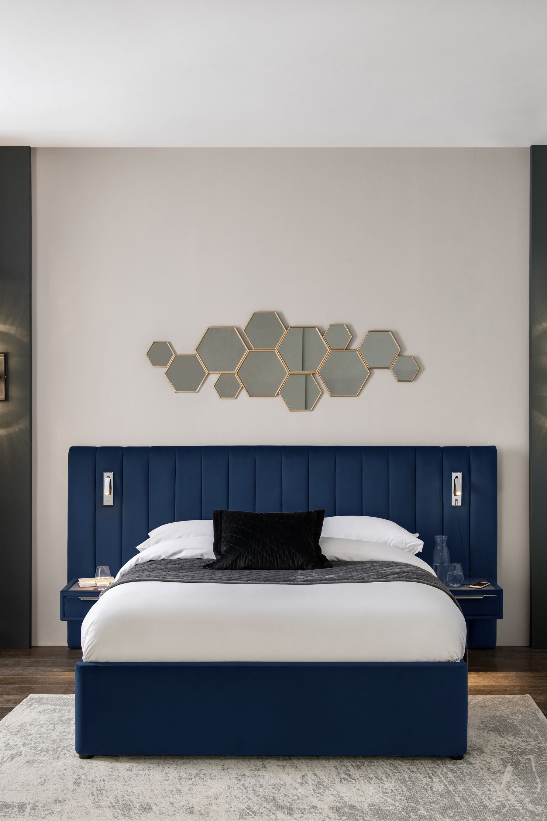 Buy Soft Velvet Navy Blue Mayfair Upholstered Hotel Bed Frame with