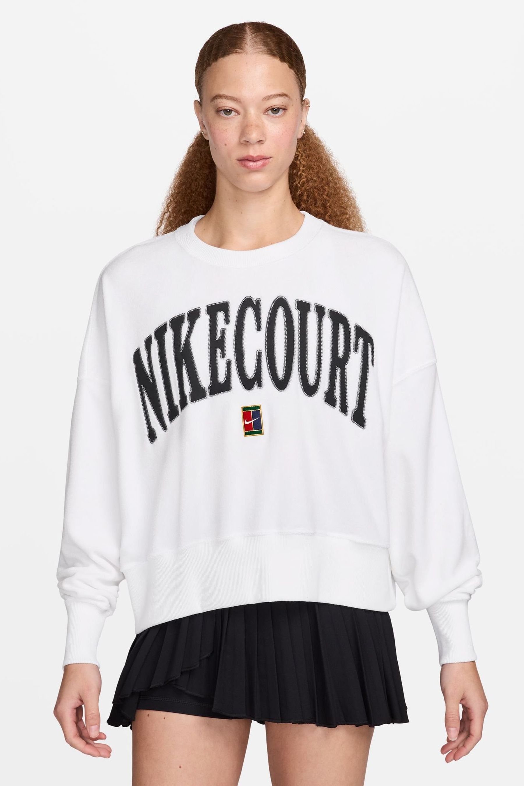 Buy Nike White Oversized Court Heritage Varsity Over Crew Neck Graphic Tennis Sweatshirt from the Next UK online shop