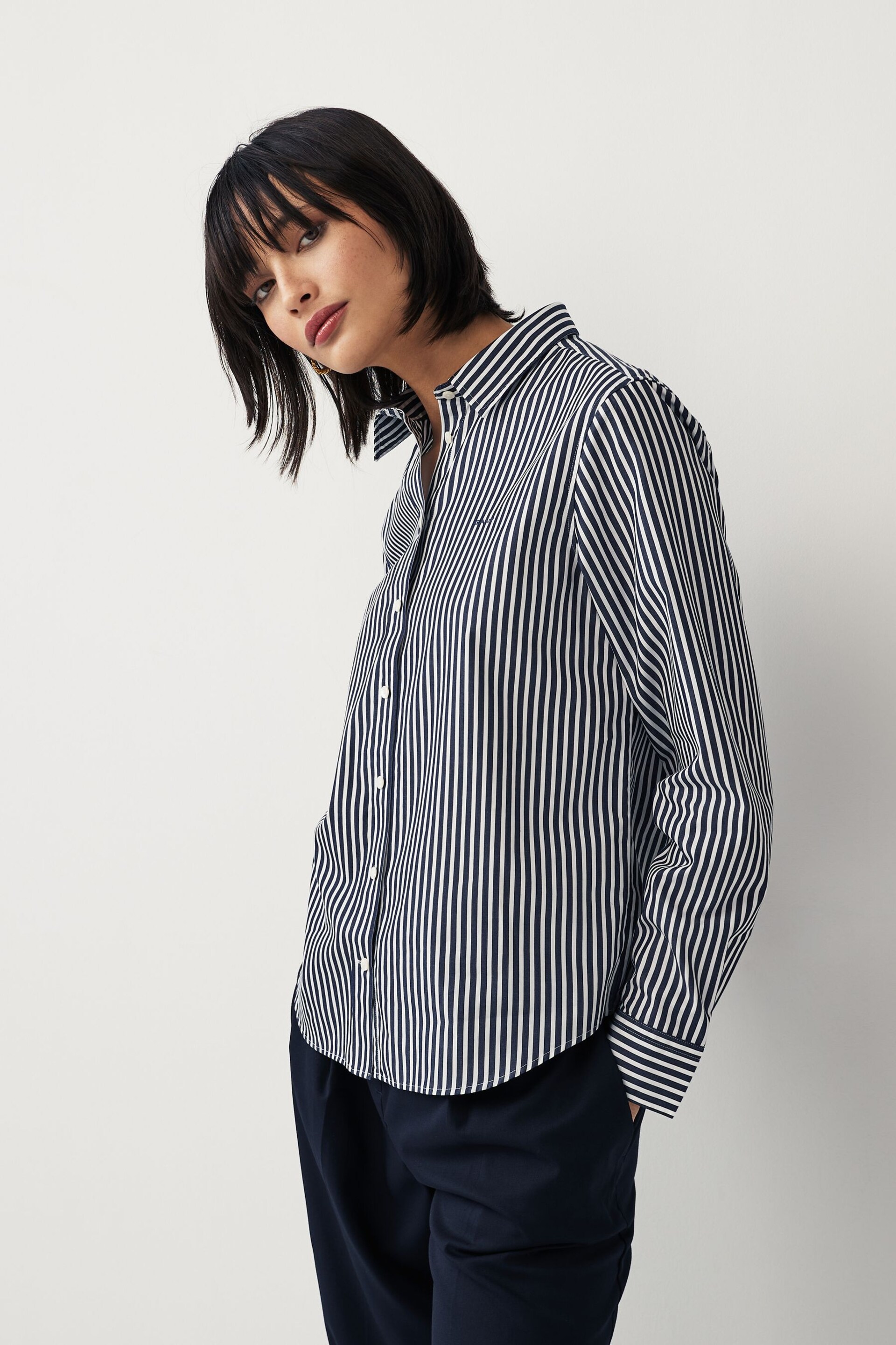 GANT Blue Poplin Striped Shirt - Image 6 of 8