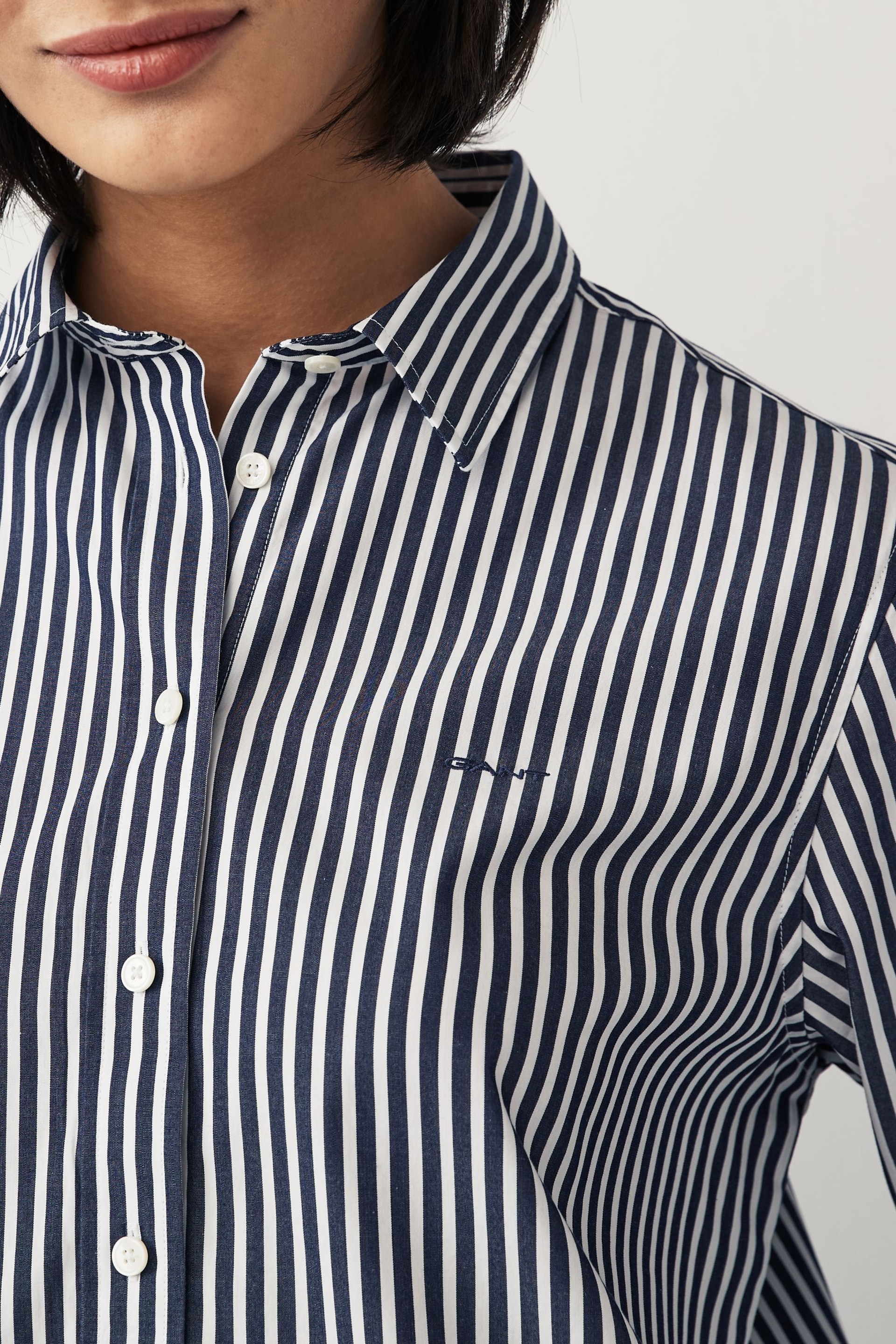 GANT Blue Poplin Striped Shirt - Image 7 of 8