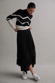 Reiss Black Dina Pleated Layered Asymmetric Midi Skirt - Image 1 of 4