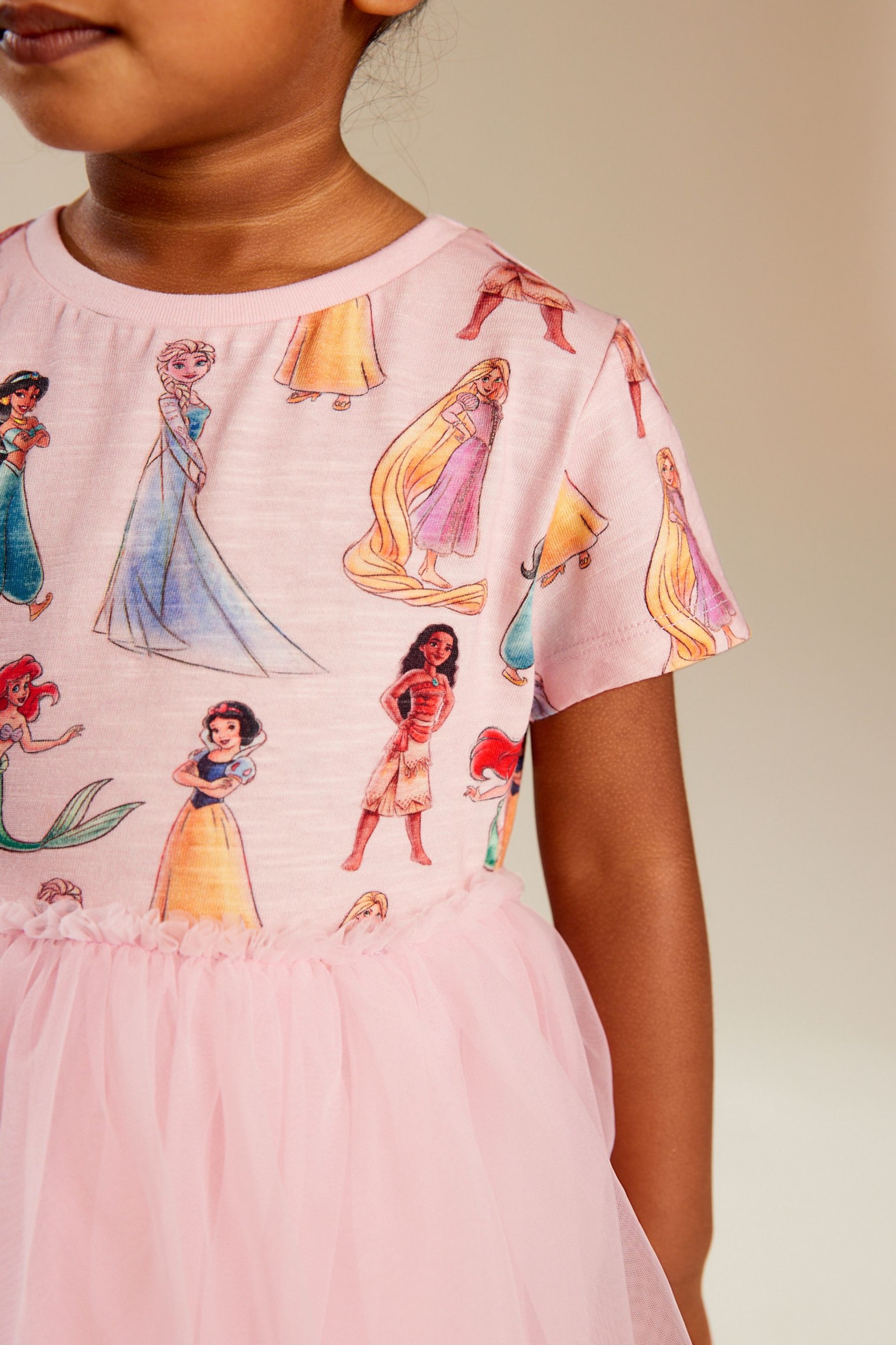 Pink Short Sleeve Disney Princess Twofer Dress (3mths-7yrs) - Image 5 of 8