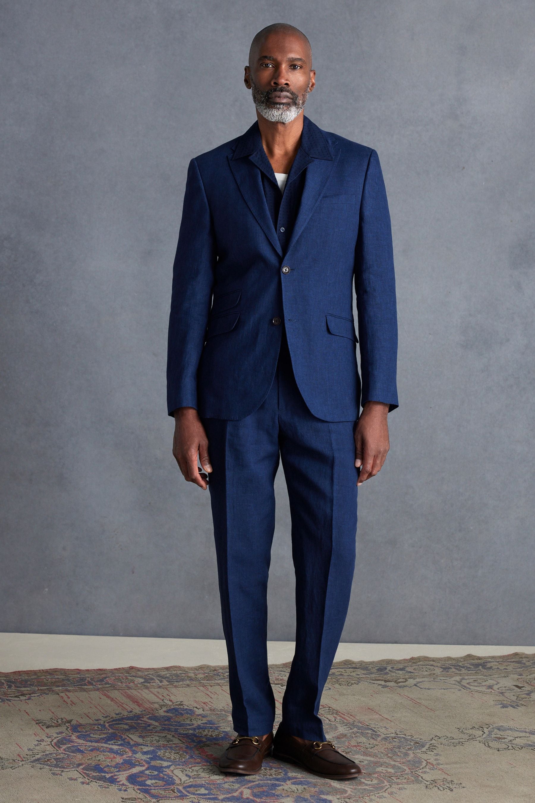 Blue linen suit jacket hot sale