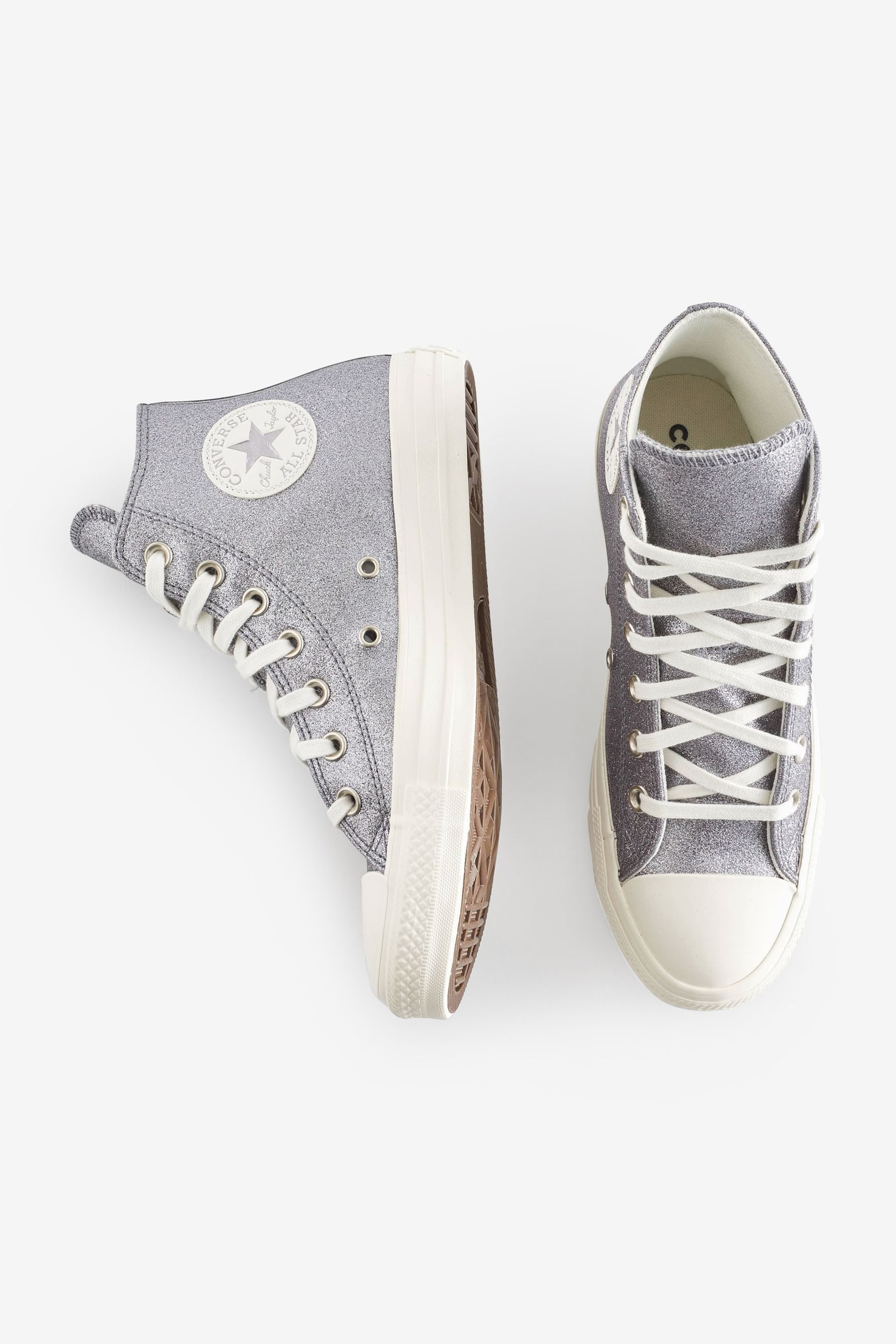Converse Silver Silver Glitter High Top Trainers - Image 4 of 9