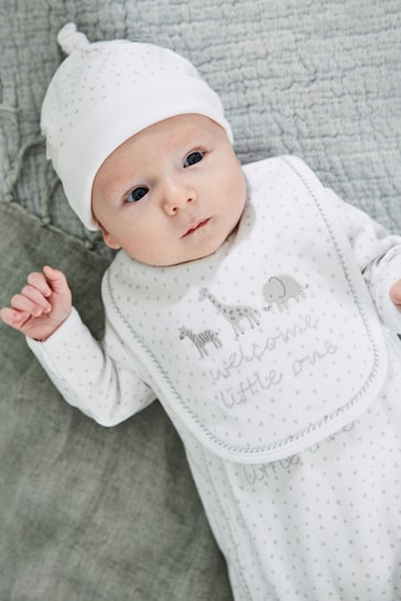 JoJo Maman Bébé White Welcome Little One Baby Hat