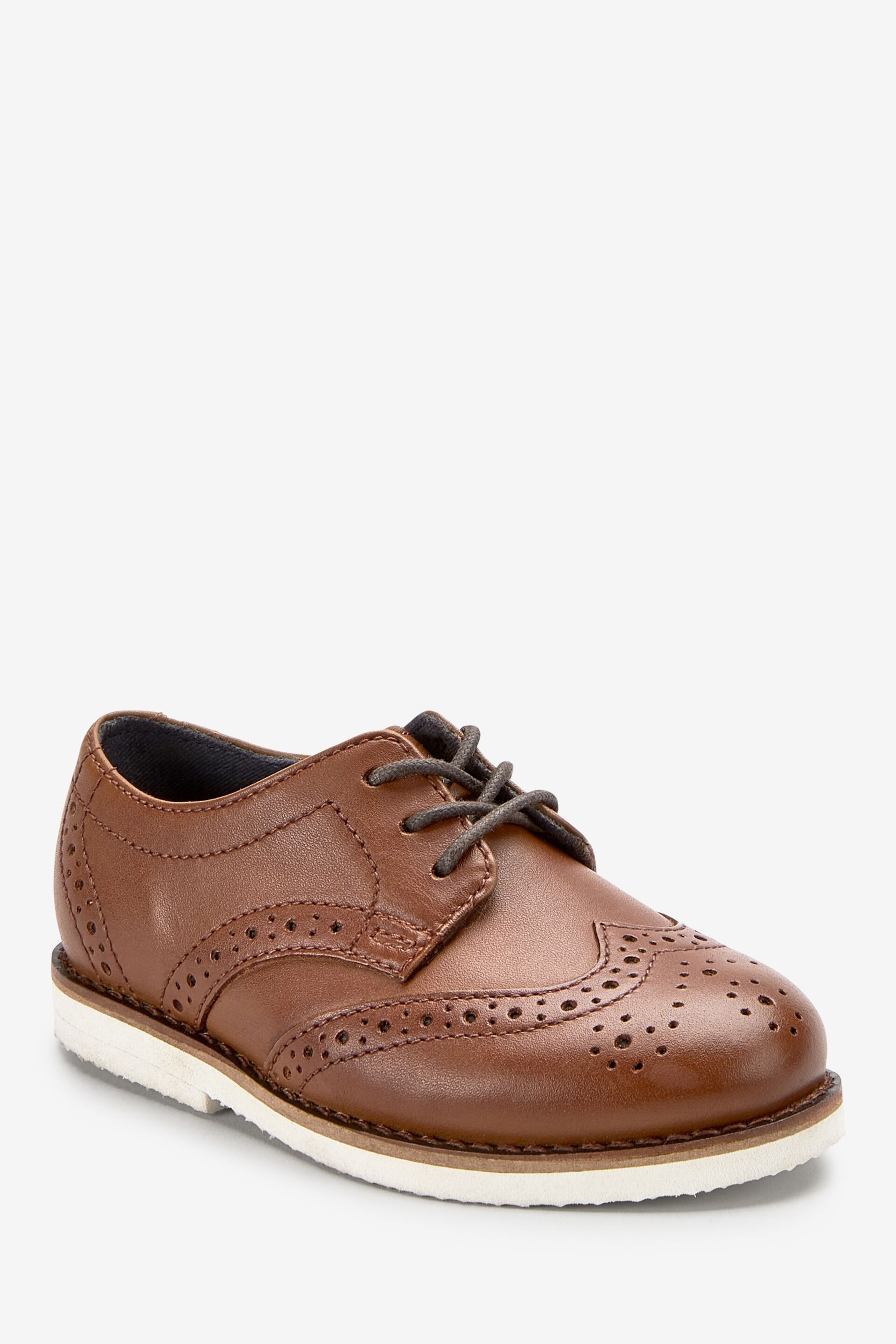 Tan Brown Standard Fit (F) Smart Leather Brogues Shoes - Image 2 of 4