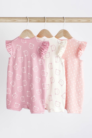 Pink/White Bear Baby Rompers 3 Pack