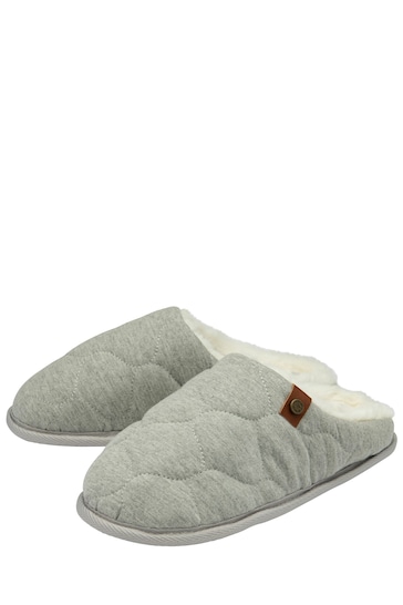 Dunlop Grey Ladies Closed Toe Quilted Mule Slippers