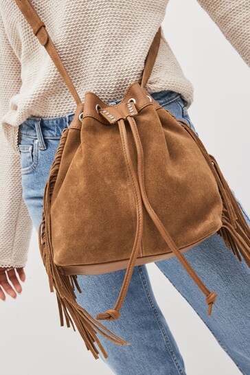 Suede Fringe Studded Cross Body Bag