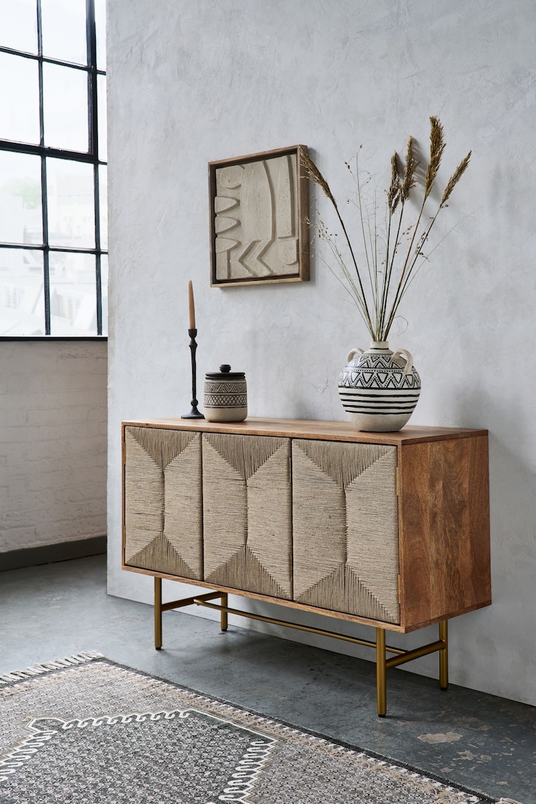 French Connection Mango Wood and Woven Co-ord Tatami Sideboard - Image 1 of 8