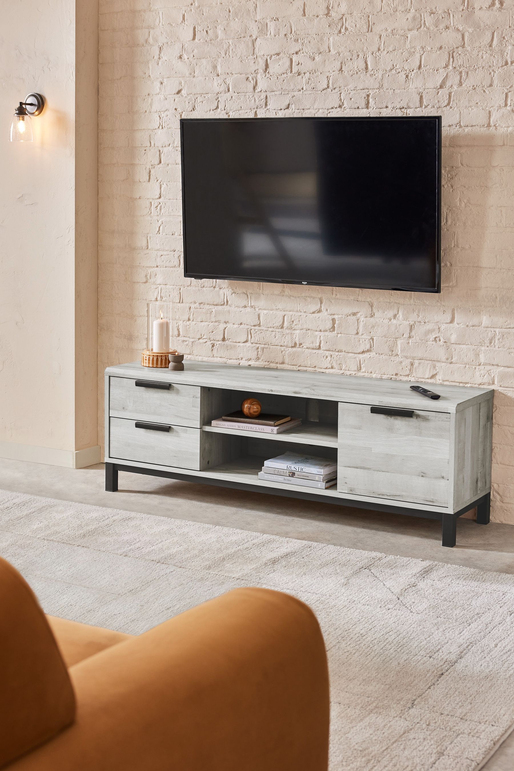 Oak grey store tv stand