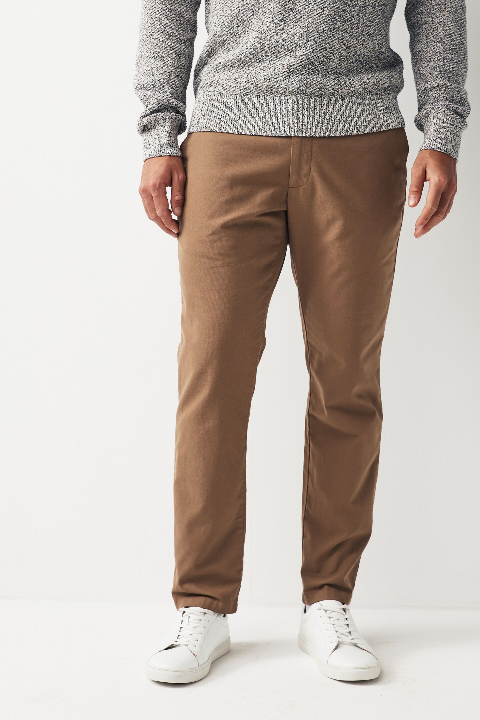 Tan Brown Slim Smart Textured Chino Trousers - Image 1 of 9