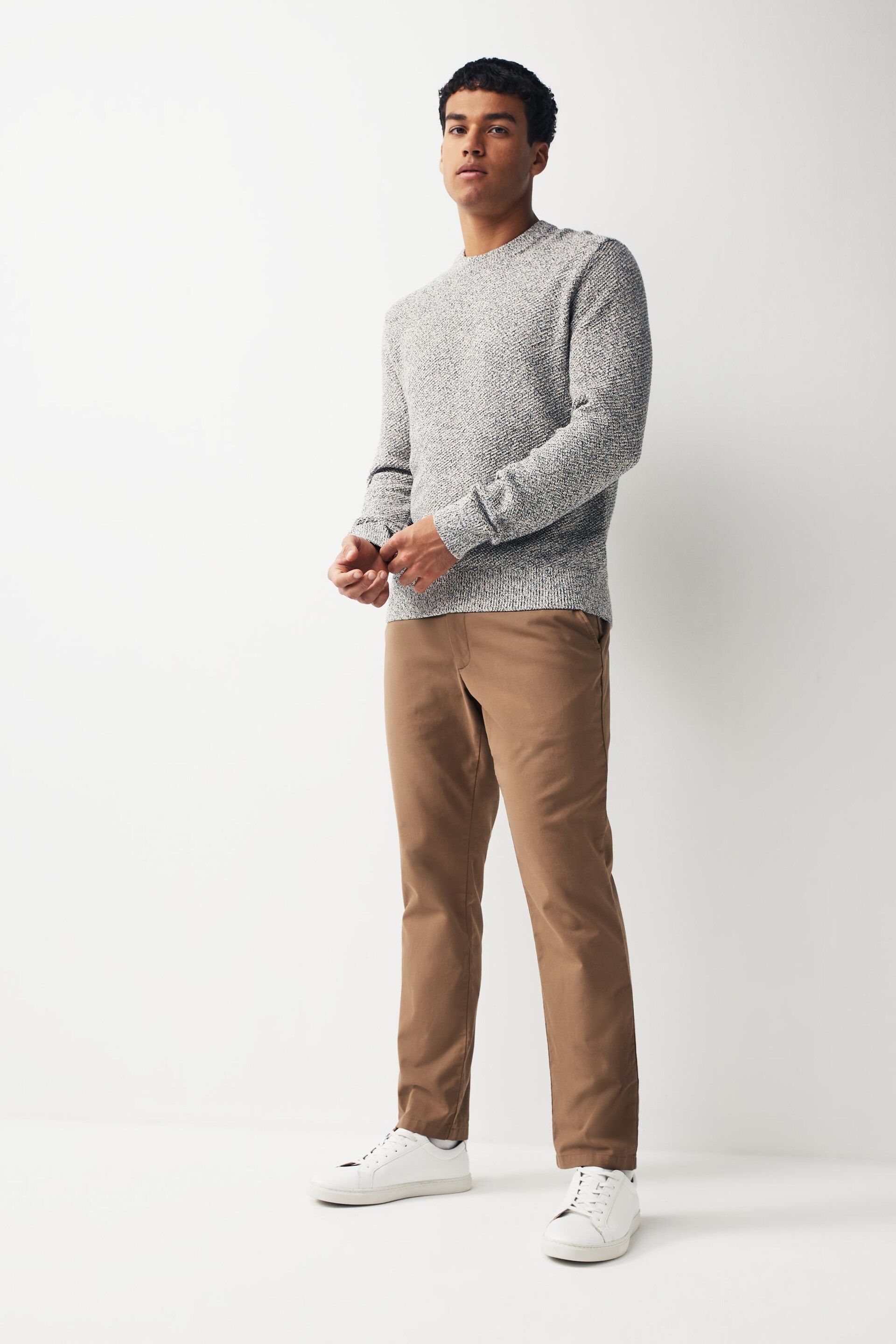 Tan Brown Slim Smart Textured Chino Trousers - Image 2 of 9