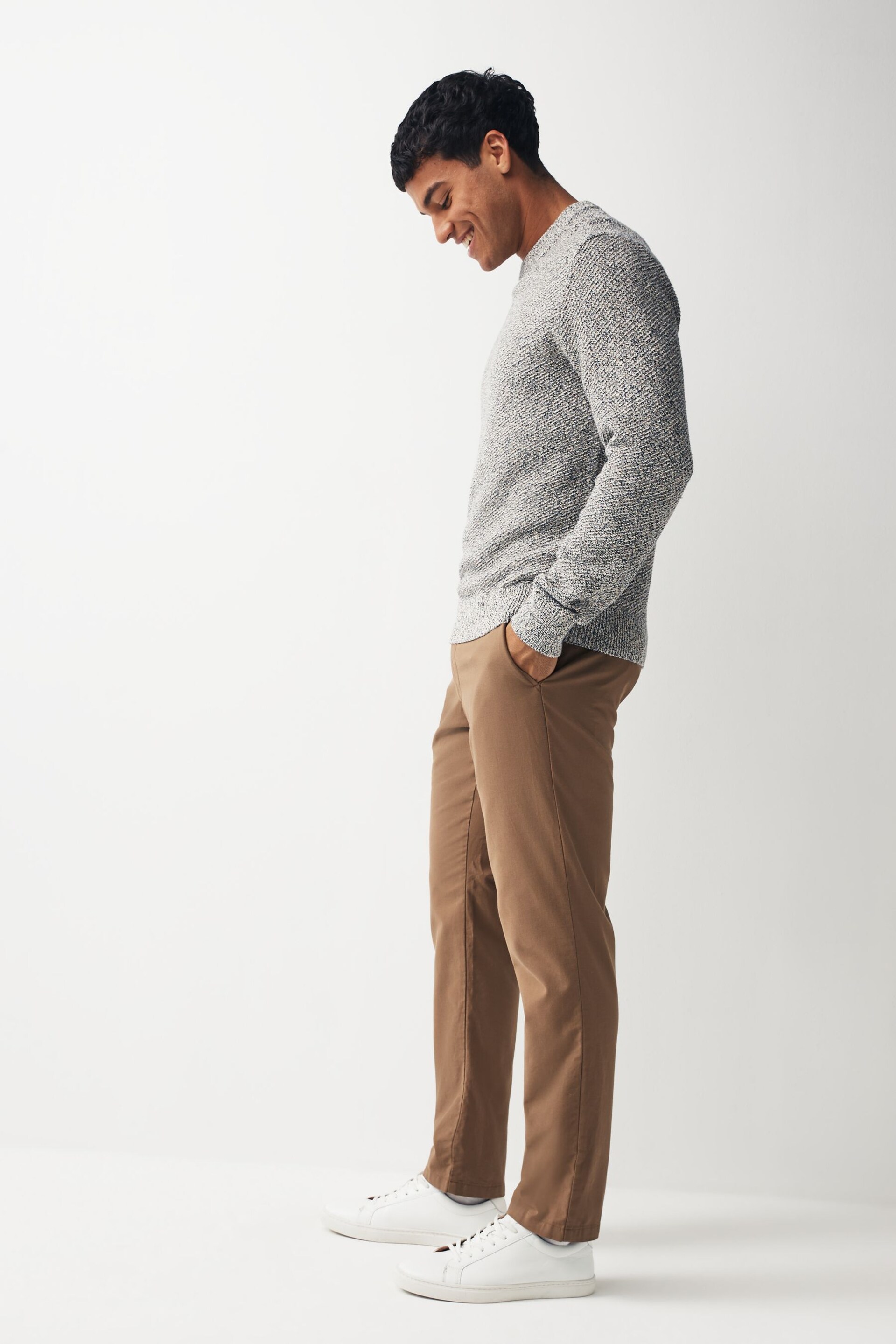 Tan Brown Slim Smart Textured Chino Trousers - Image 3 of 9