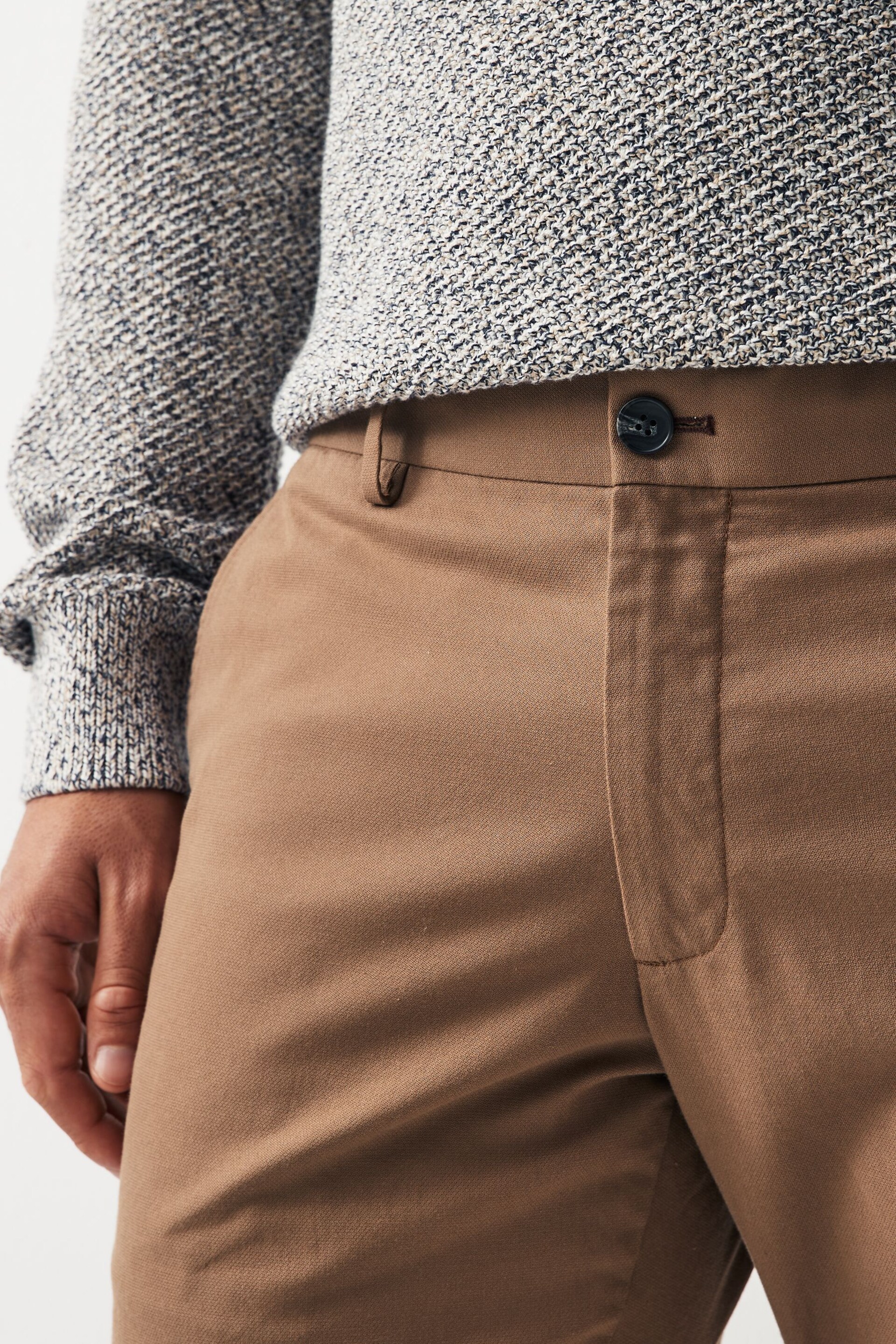 Tan Brown Slim Smart Textured Chino Trousers - Image 5 of 9