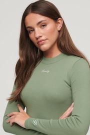 Superdry Light Green Rib Long Sleeve Fitted Top - Image 3 of 6