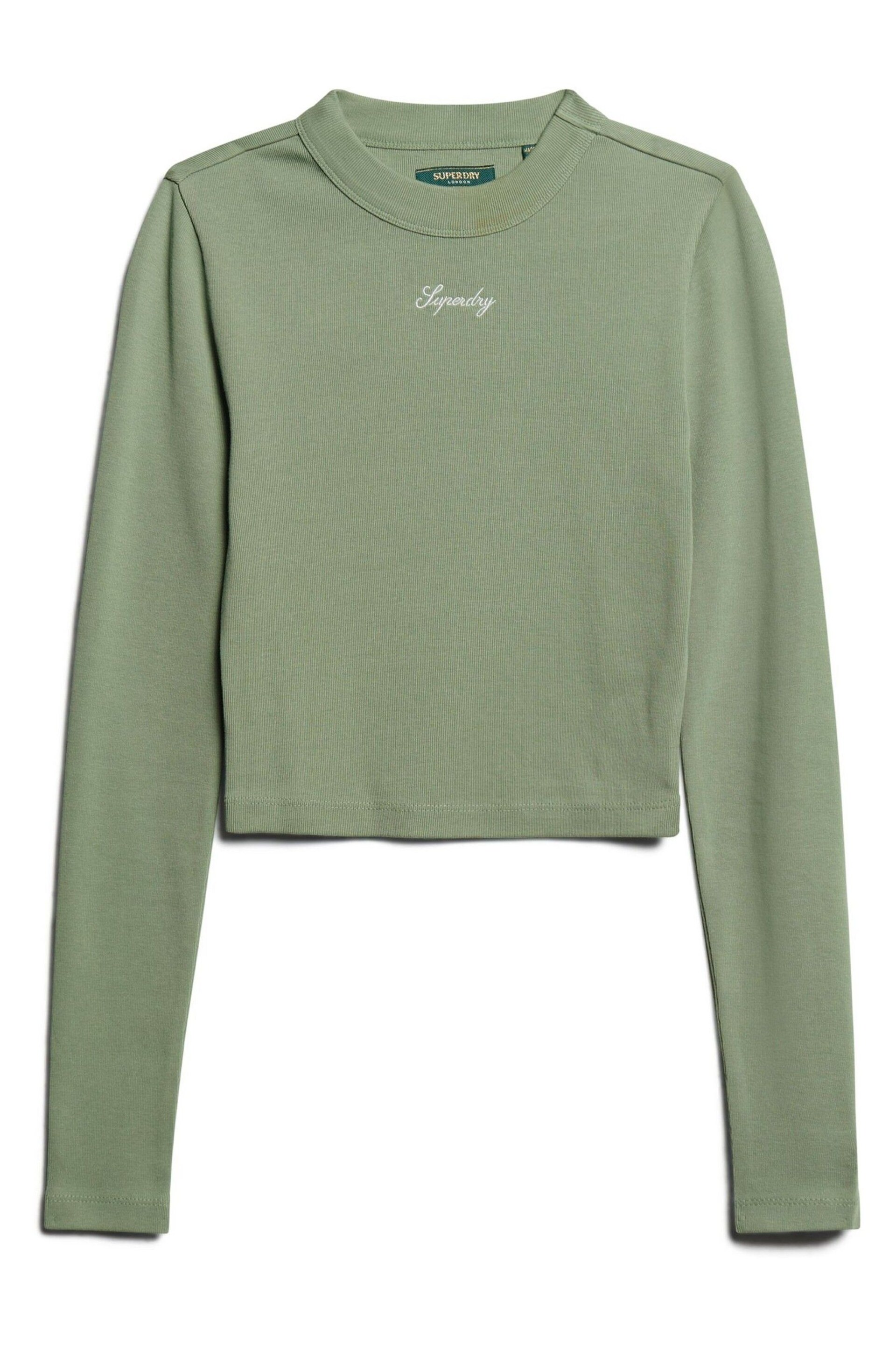 Superdry Light Green Rib Long Sleeve Fitted Top - Image 4 of 6
