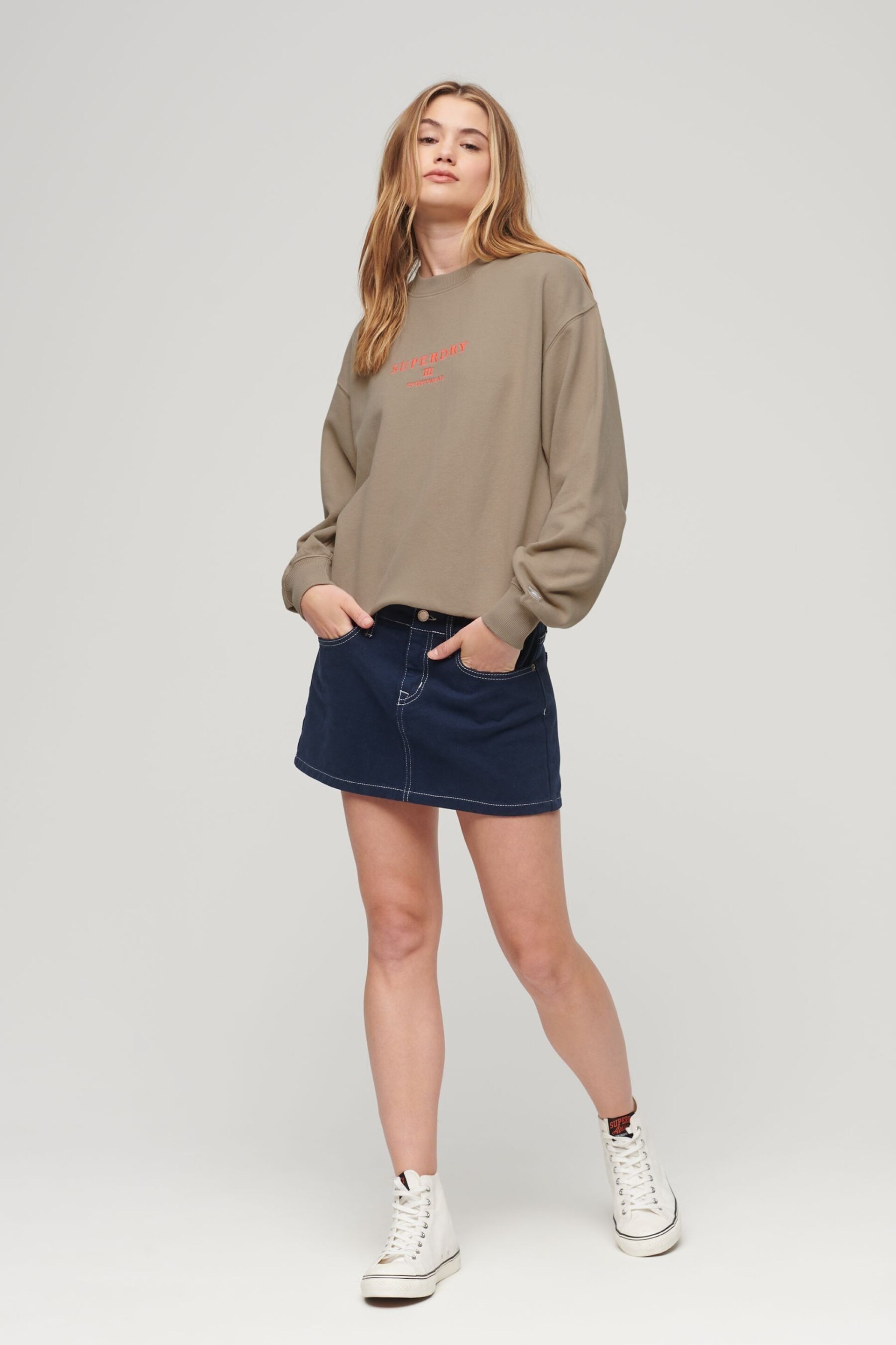 Superdry Cream Embroidered Loose Crew Sweatshirt - Image 2 of 6