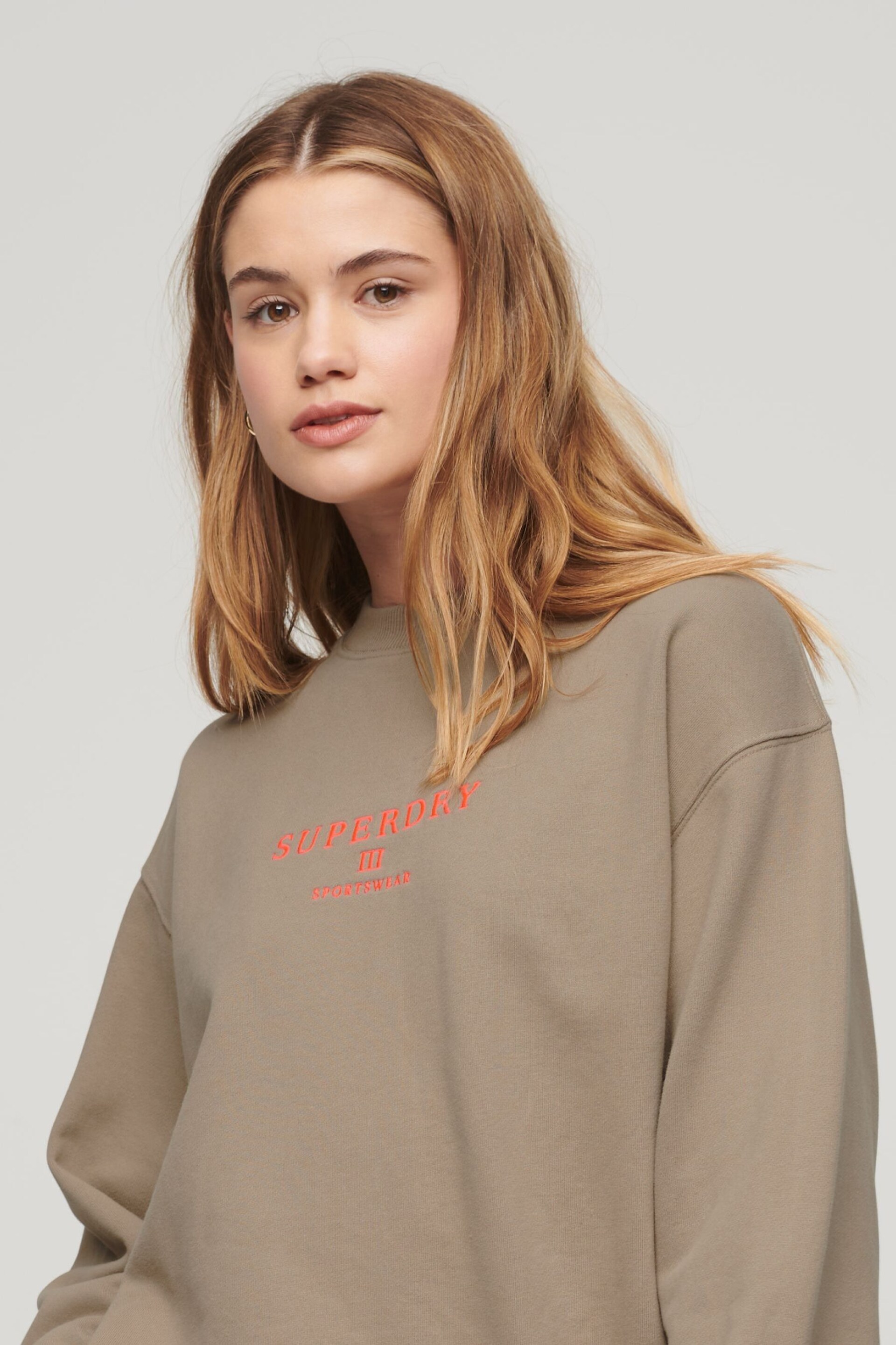 Superdry Cream Embroidered Loose Crew Sweatshirt - Image 3 of 6