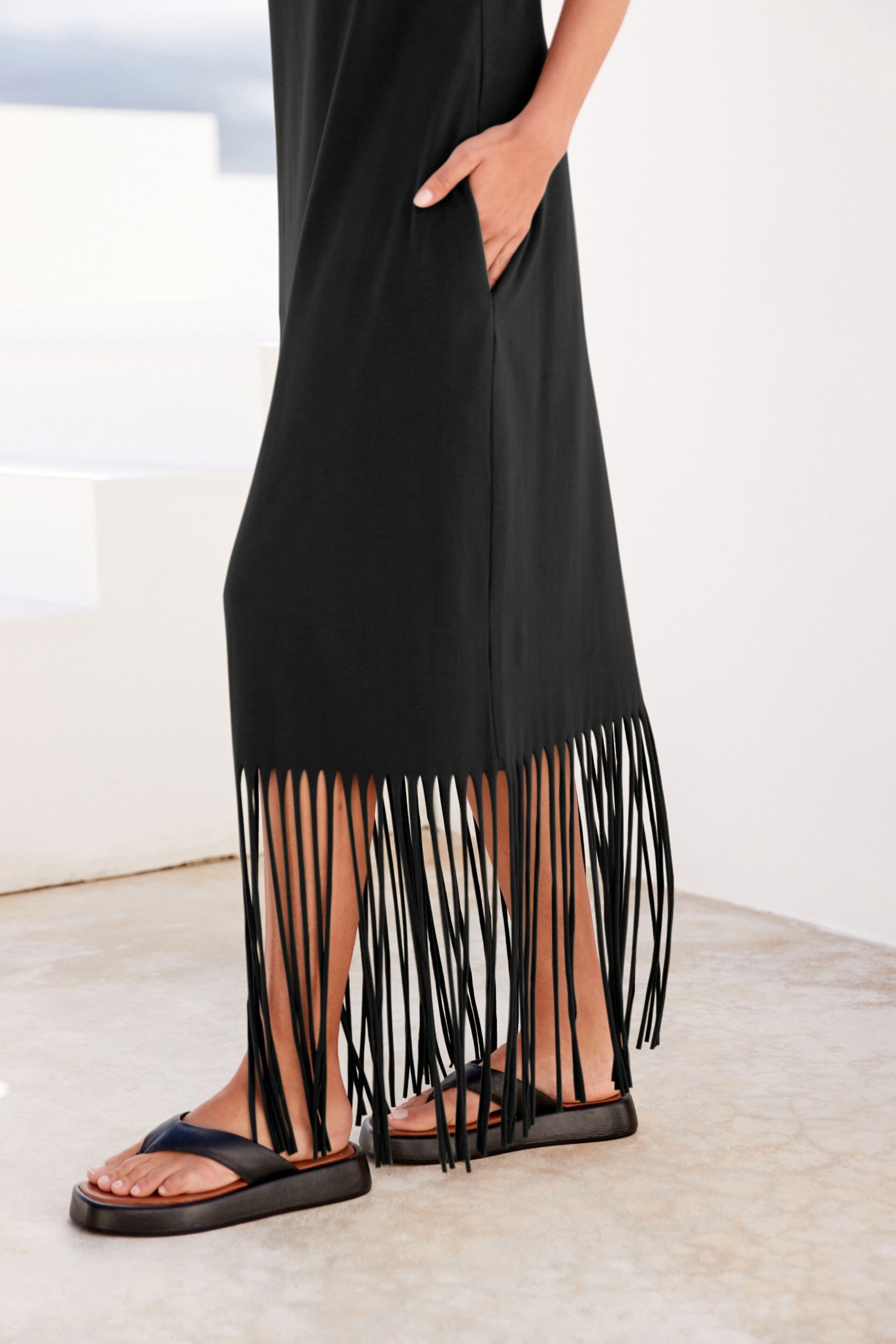 Black Fringe Summer Midi Dress - Image 4 of 6