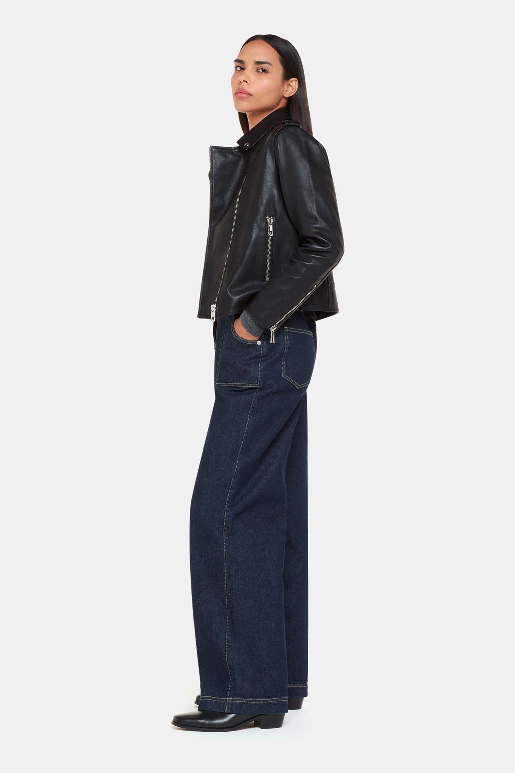 Whistles rose crop leather jacket cheap