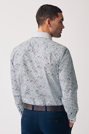 Blue Floral Double Collar Regular Fit Trimmed Formal Double Cuff Shirt - Image 3 of 7