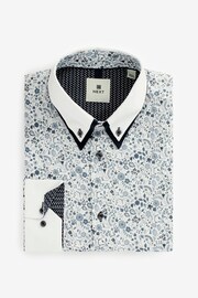 Blue Floral Double Collar Regular Fit Trimmed Formal Double Cuff Shirt - Image 7 of 7