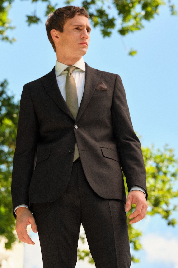 Brown Slim Fit Textured Wool Suit: Jacket - Image 1 of 10