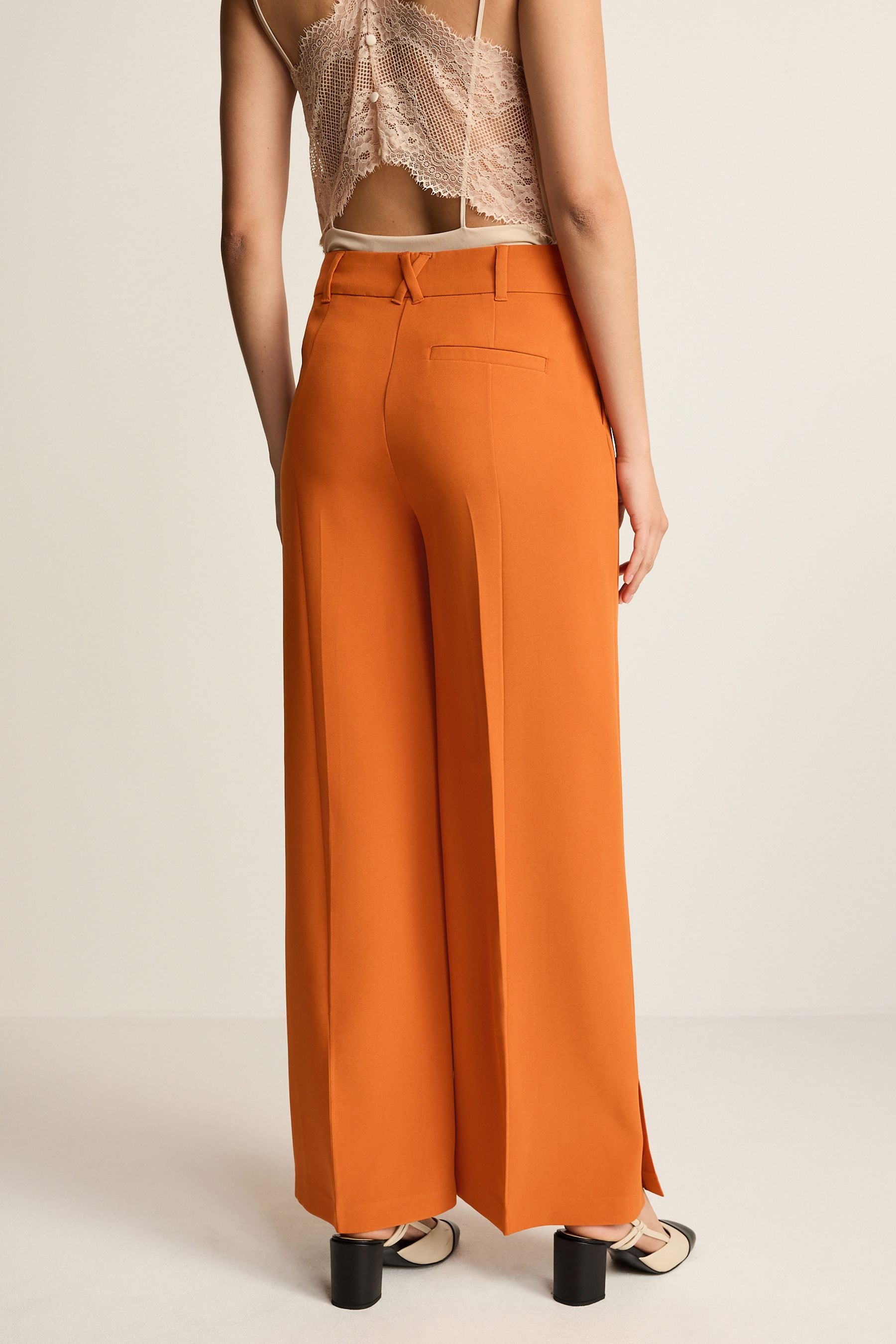 Orange Tailored Mid Rise Wide Leg Trousers