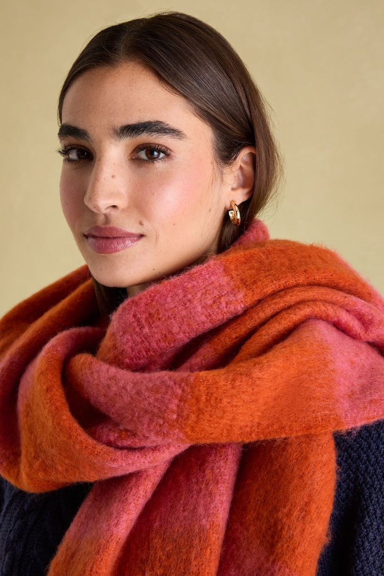 Joules Fenella Orange/Pink Oversized Blanket Scarf - Image 2 of 2