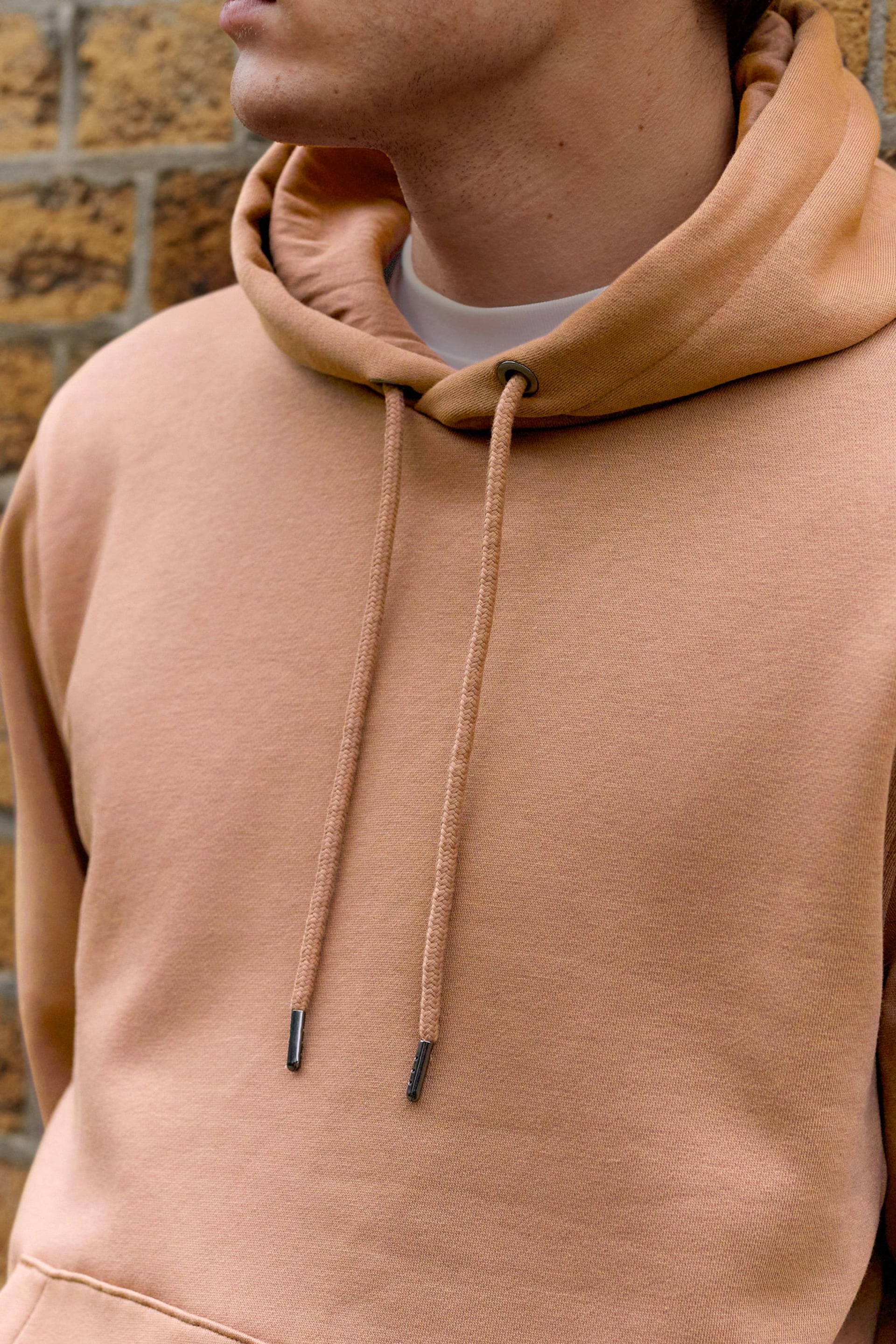 Clay/Neutral Regular Fit Jersey Cotton Rich Overhead Hoodie - Image 4 of 8
