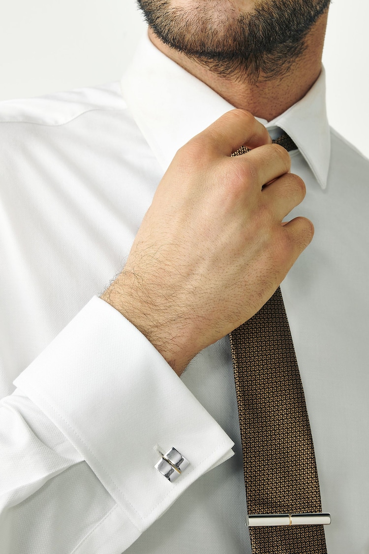 2 Tone Silver/Gold Cufflink And Tie Clip Set - Image 1 of 7