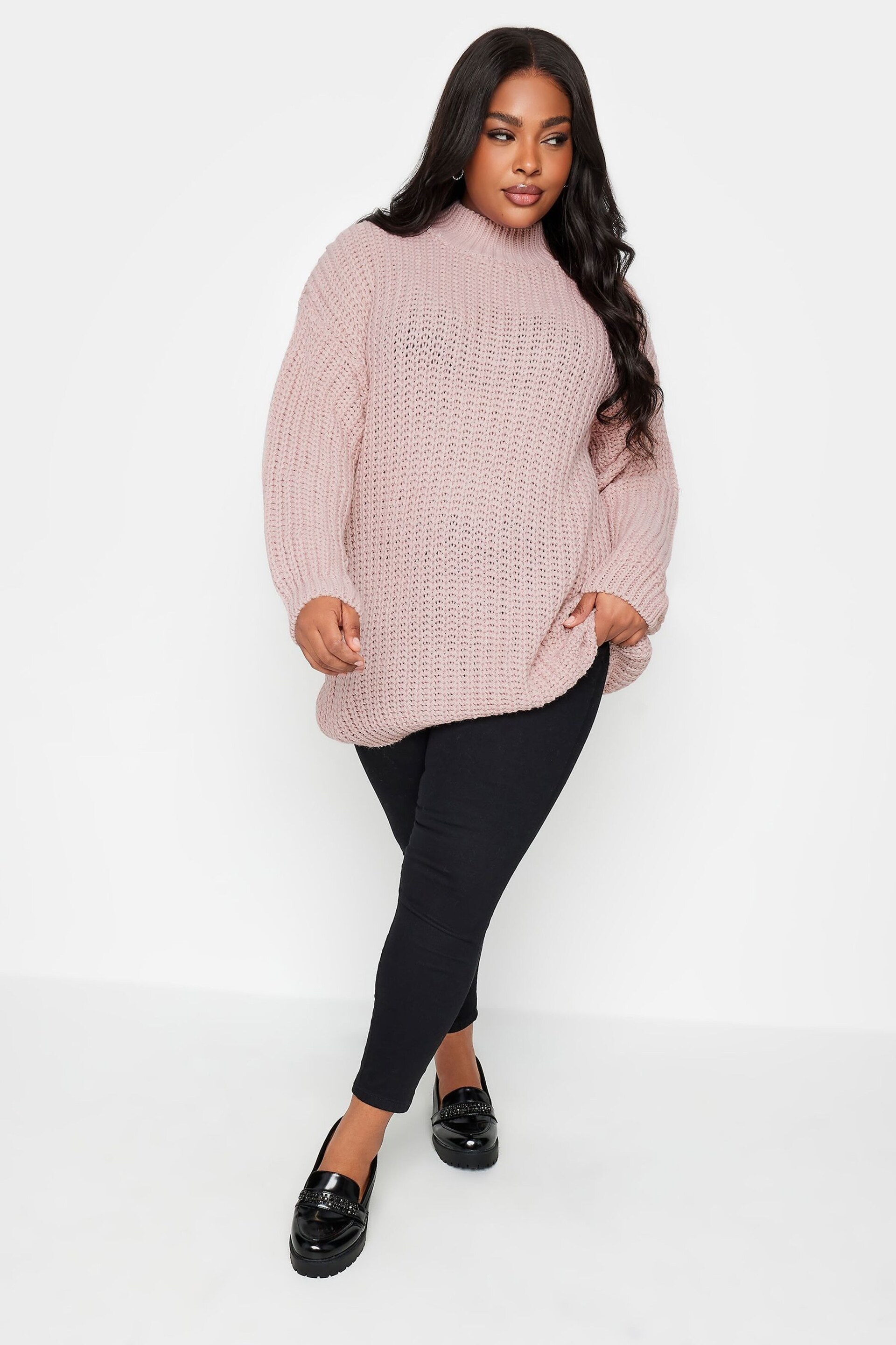 Yours Curve Pink High Neck Knitwear Jumper - Image 2 of 4
