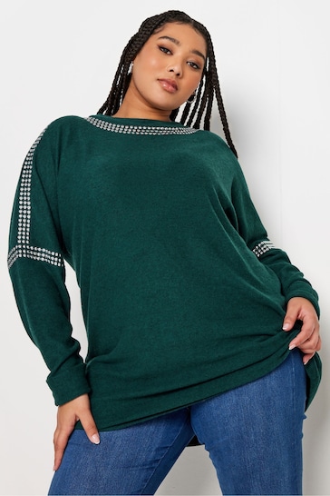 Yours Curve Green Studded Batwing Jumper