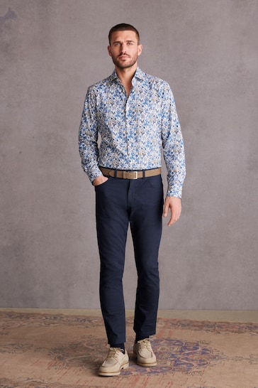 White/Blue Floral Signature Made In Italy Texta Print Shirt