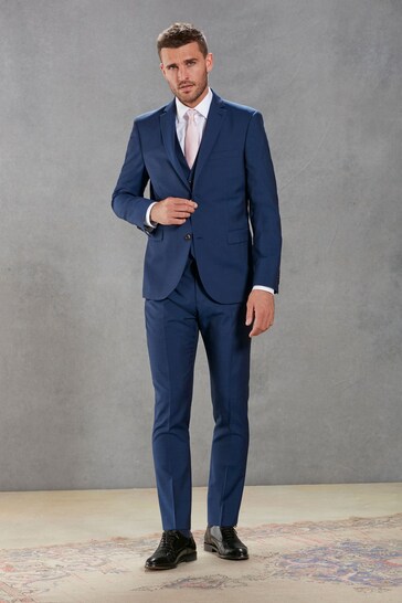 Bright Blue Slim Signature Tollegno Italian Wool Suit Jacket