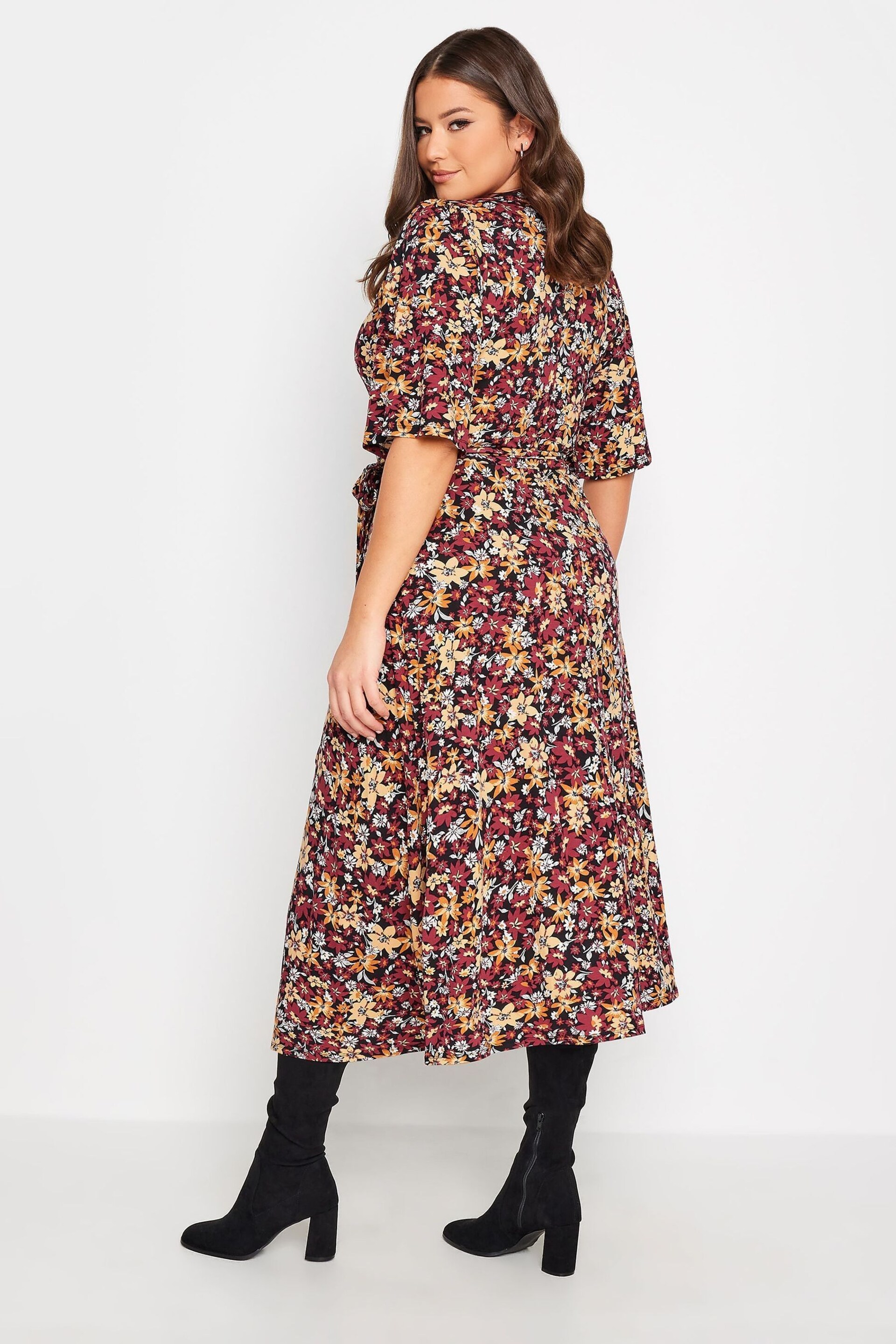 Yours Curve Multi Red Floral Maxi Wrap Dress - Image 3 of 4