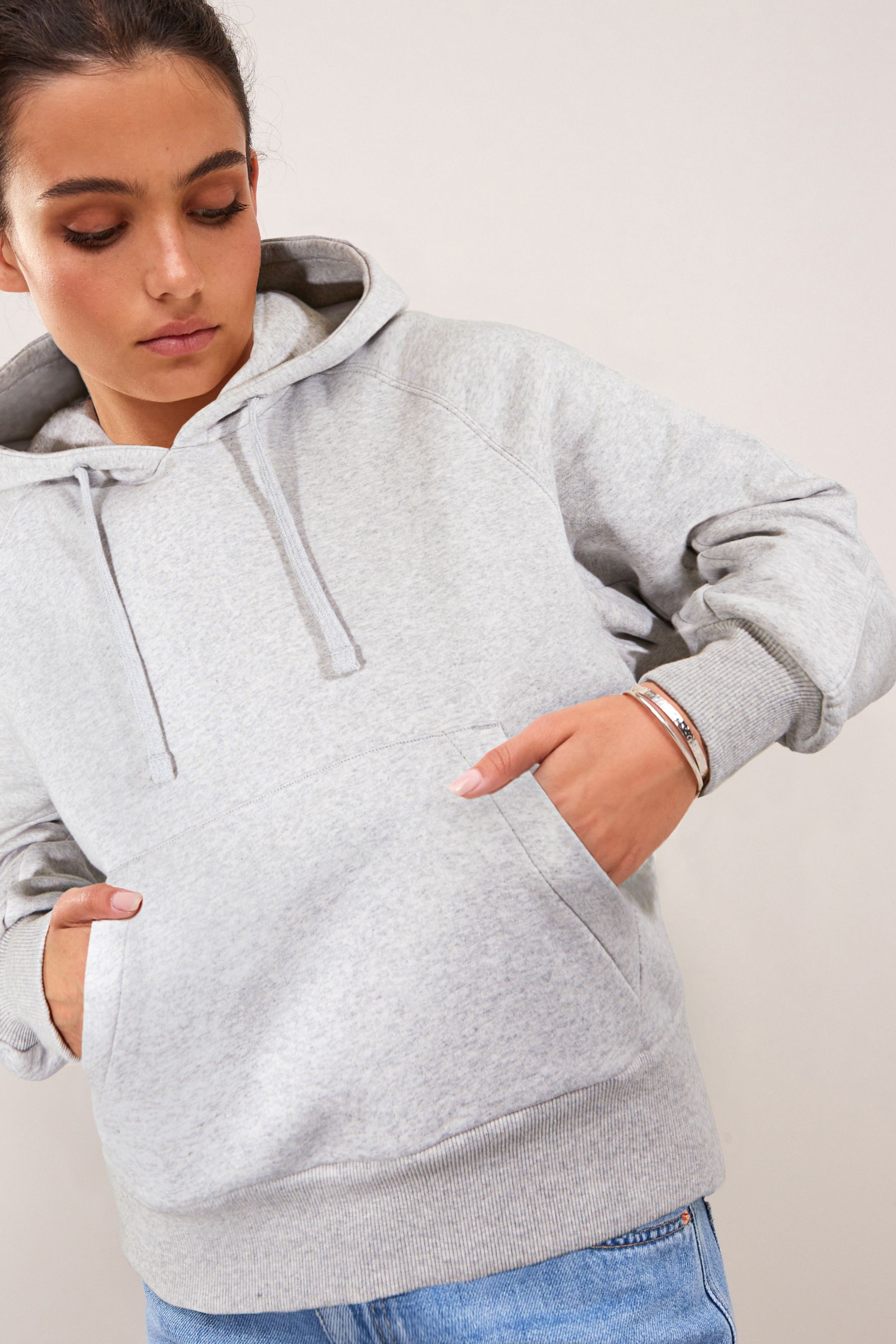 Buy Grey Heavyweight Brushed Overhead Hoodie from Next Luxembourg