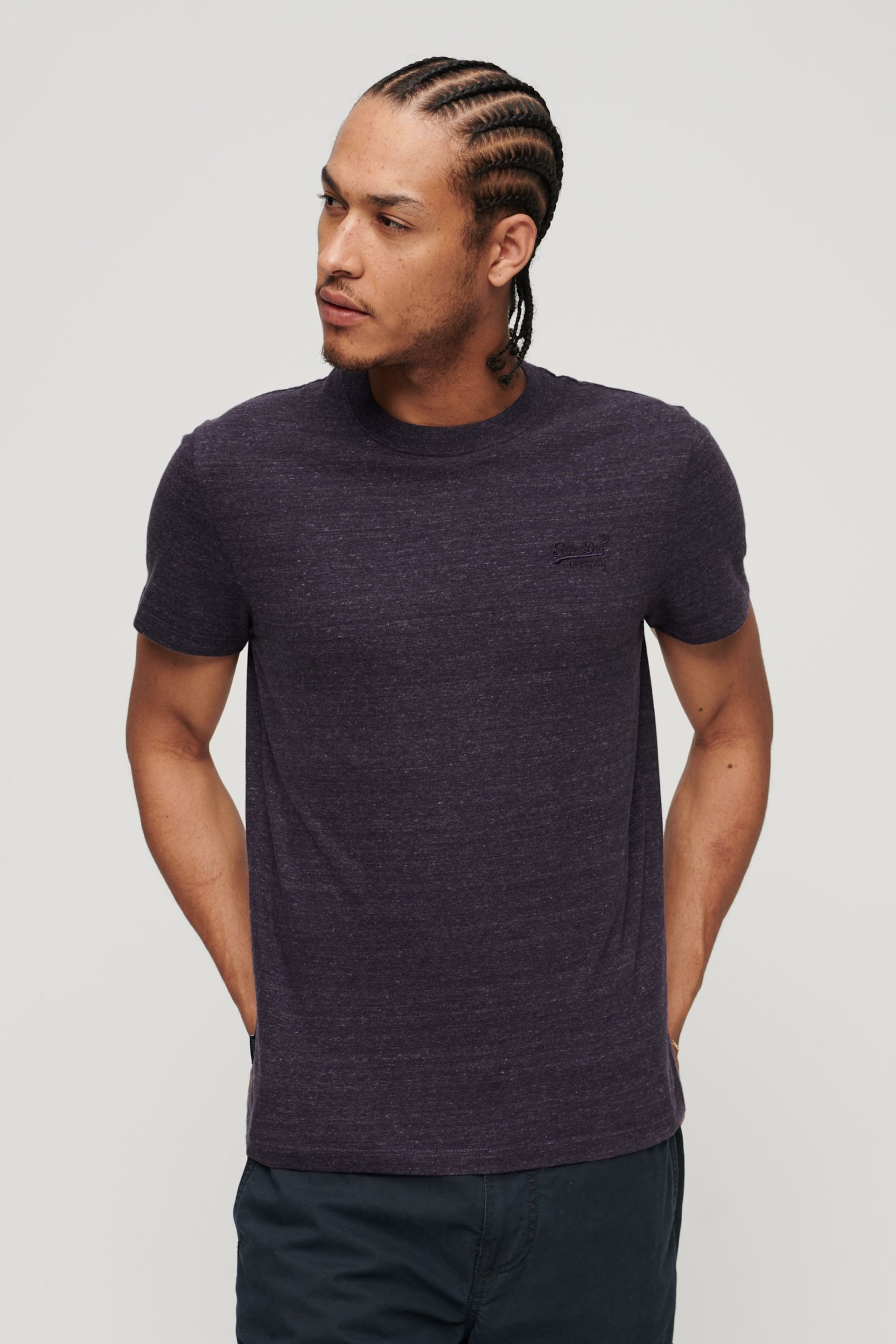 Superdry Purple Marl Vintage Logo Embroided T-Shirt - Image 1 of 6