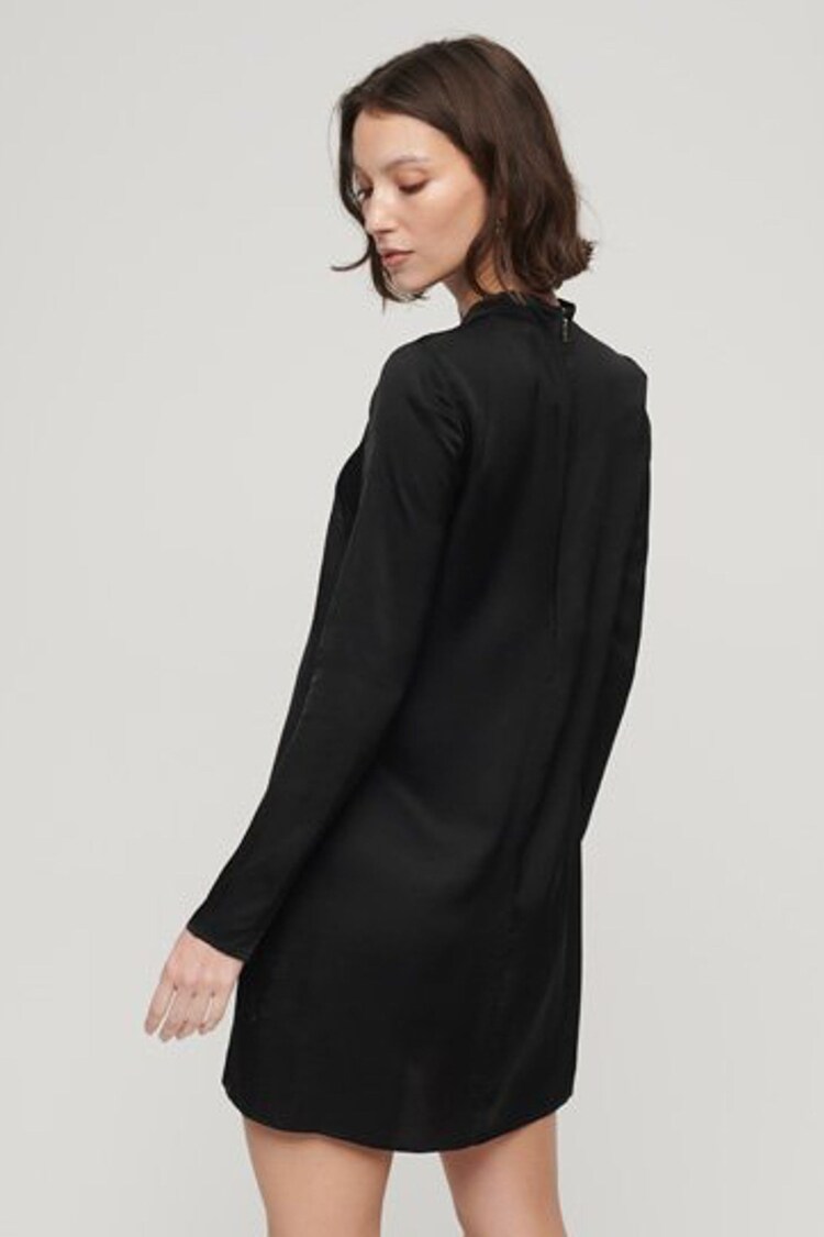 Superdry Black 100% Cotton Satin Mock Neck Mini Dress - Image 2 of 5