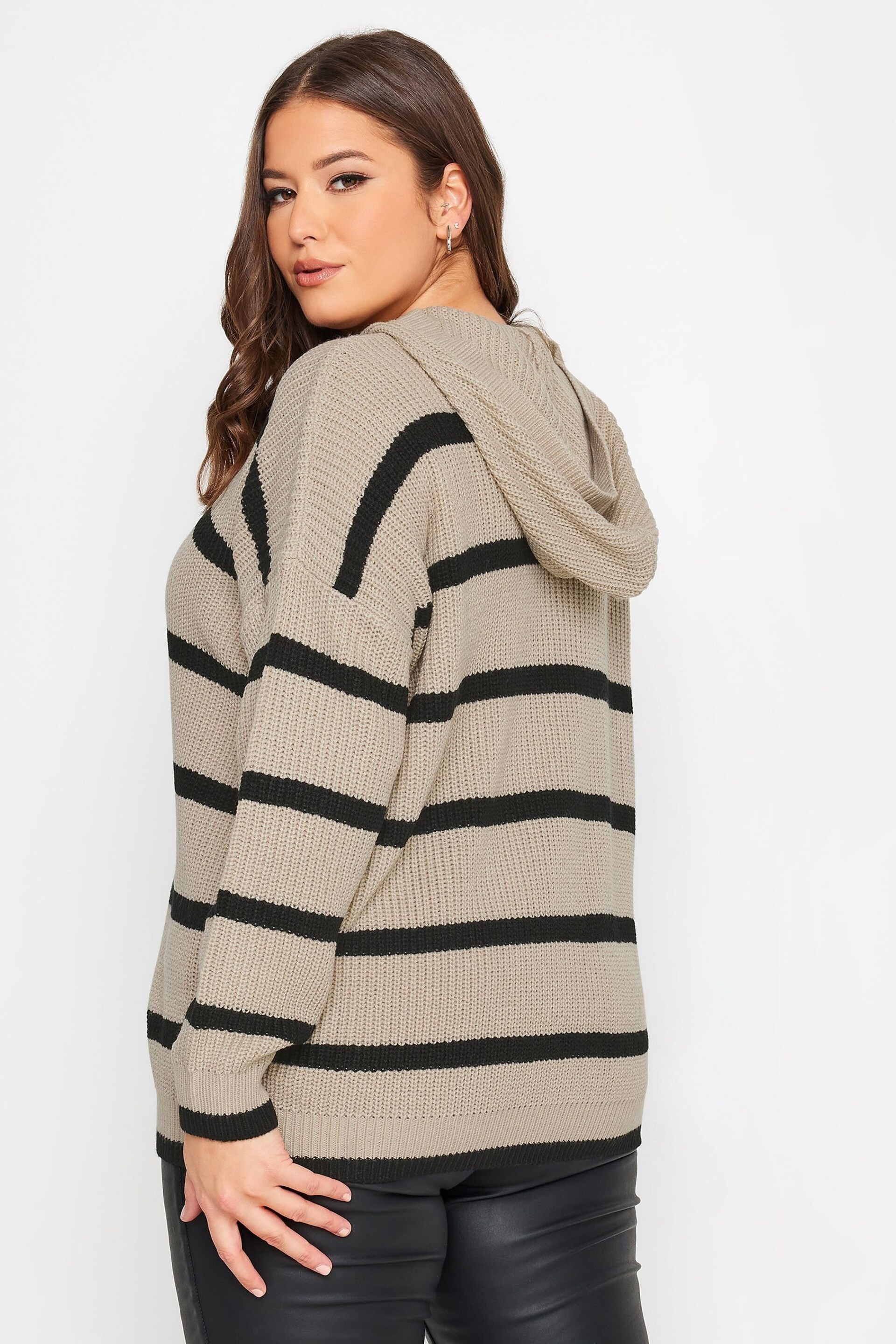 Yours Curve Cream Stripe Hooded Jumper - Image 2 of 4