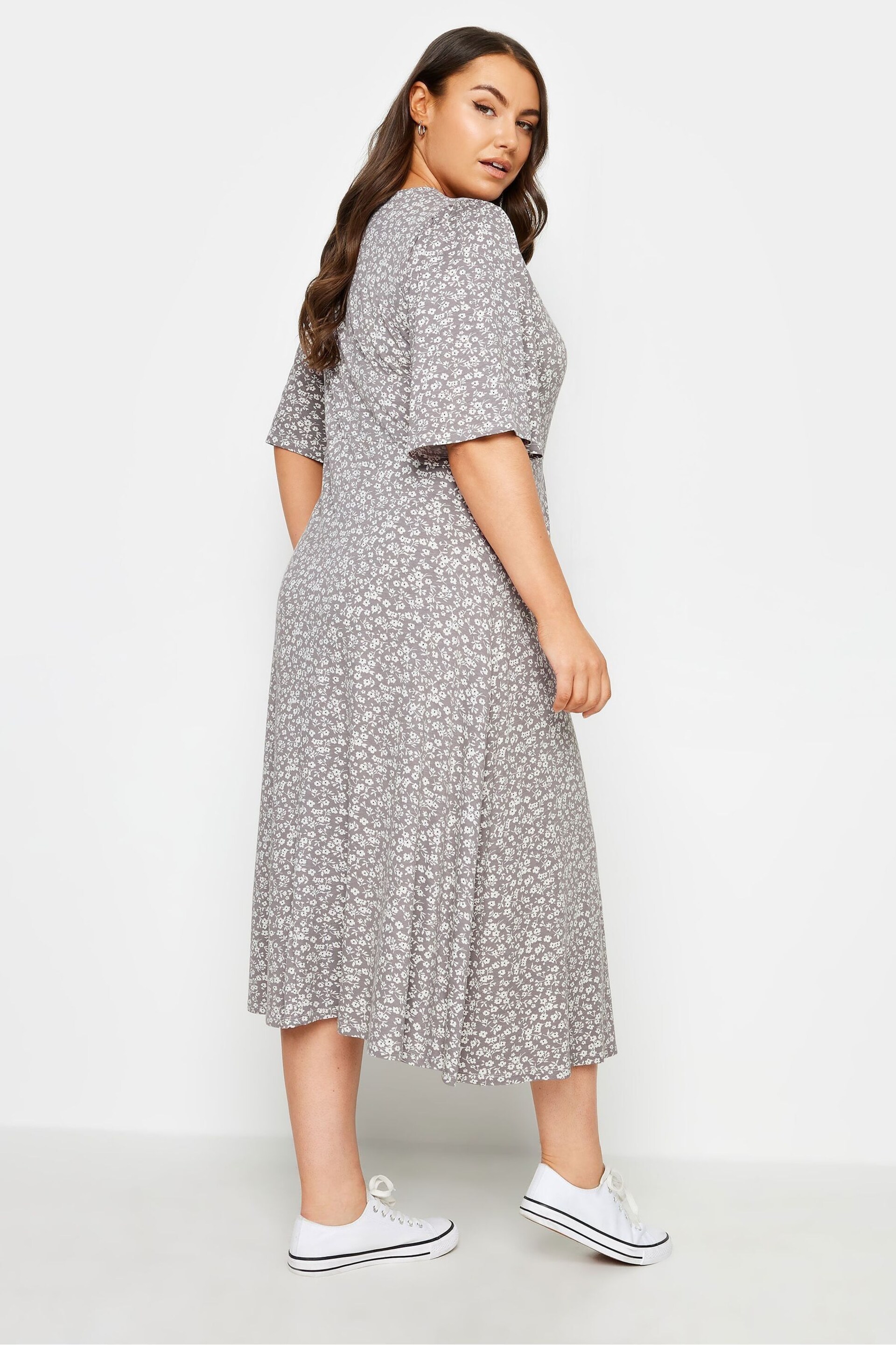 Yours Curve Grey Floral Maxi Wrap Dress - Image 2 of 4