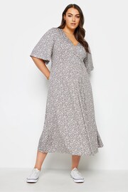 Yours Curve Grey Floral Maxi Wrap Dress - Image 3 of 4